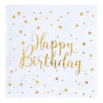 Servietter Happy Birthday Guld/Hvid