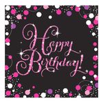 Servetter Happy Birthday Svart/Rosa Glitter