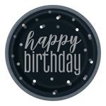 Sorte Paptallerkener Happy Birthday