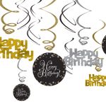 Swirls Happy Birthday Hopea/Kulta Kimalle