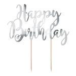 Lagkagedekoration Happy Birthday Sølv