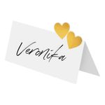 Hvide Bordkort Guldhjerter Bryllup