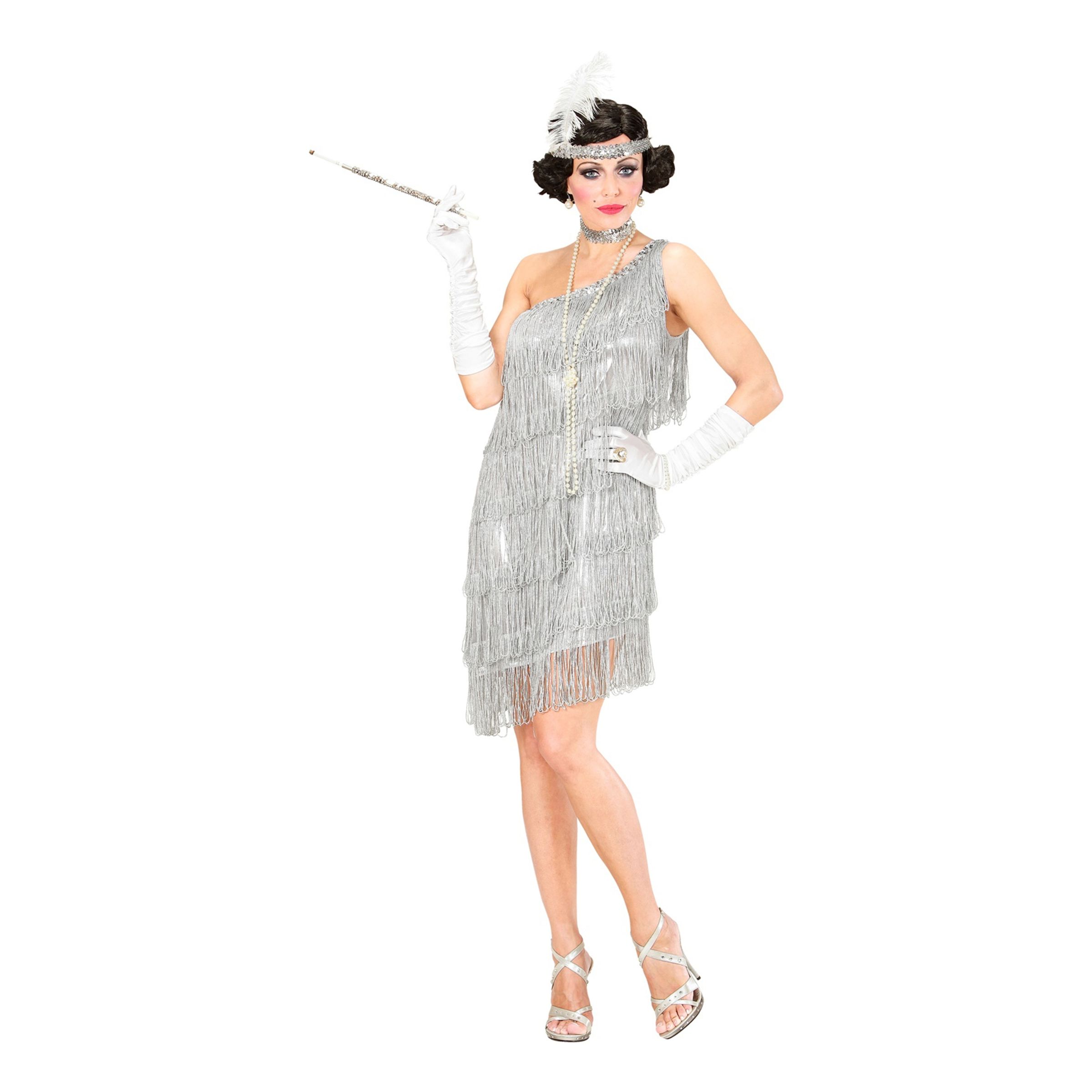 20'er Flapper Kjole Sølv Kostume - Small