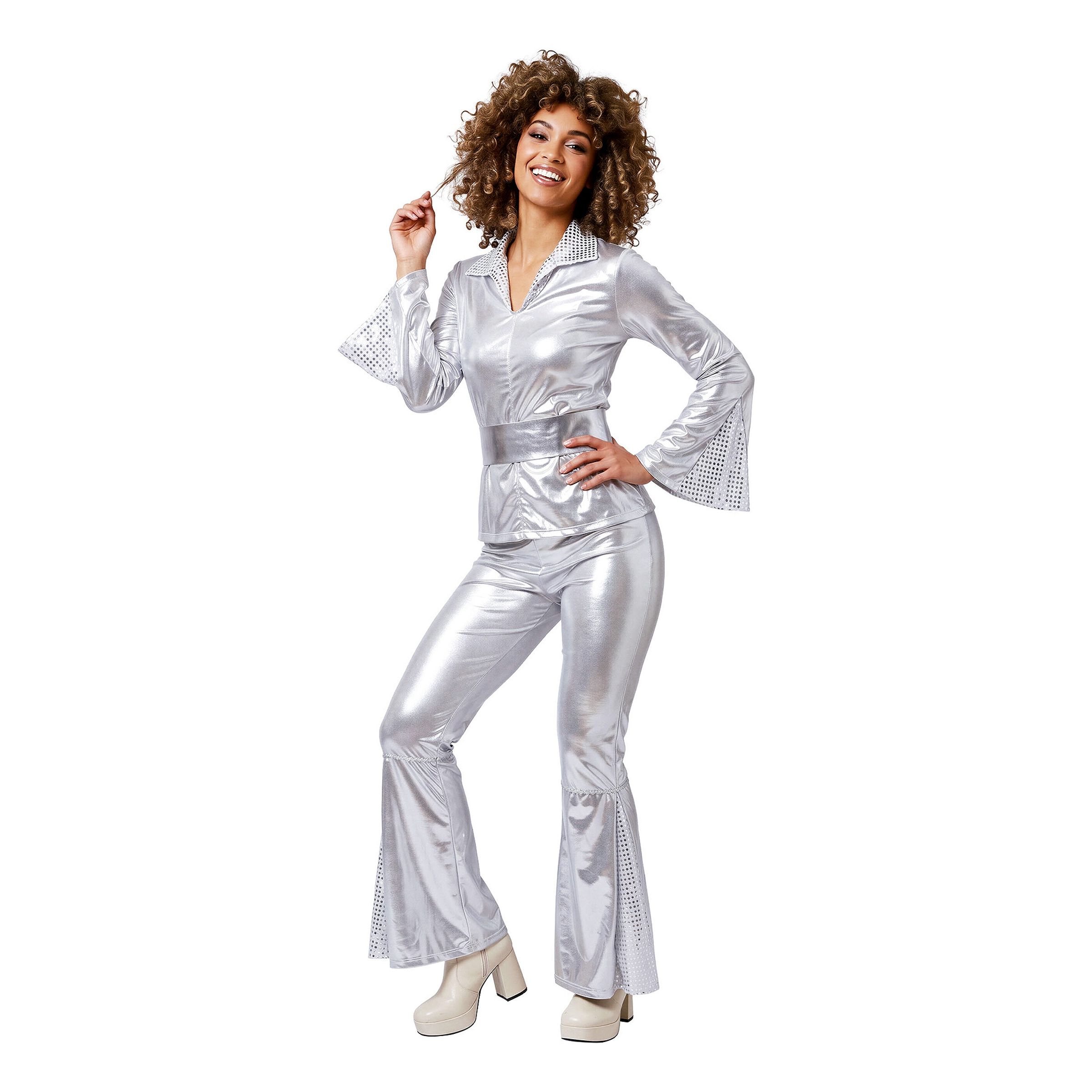 70'er Disco Dame Sølv Kostume - Small