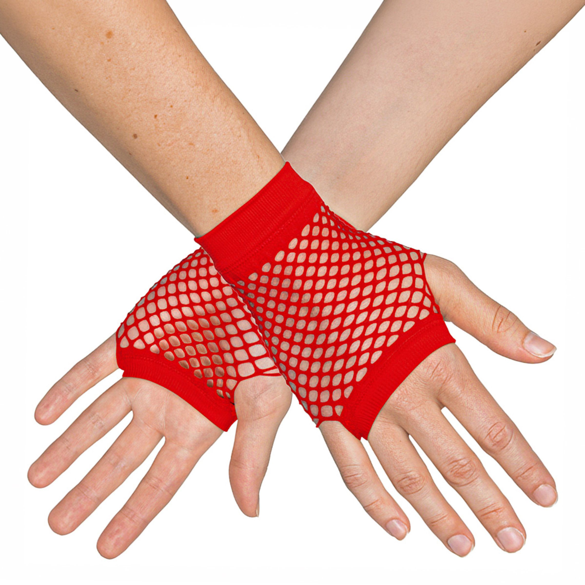 80-tals Fingerlösa Näthandskar Korta Röda - One size | Hem - Maskerad - Tillbehör - Handskar | Maskeradspecialisten