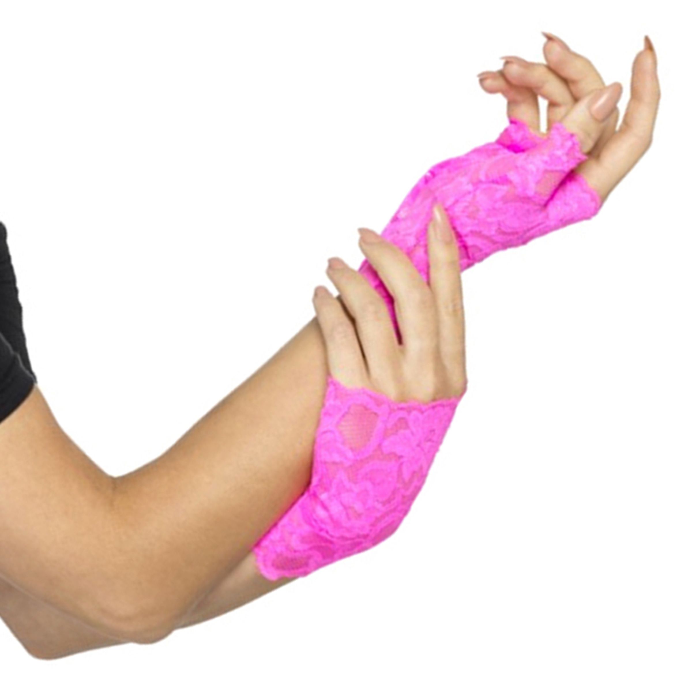80-tals Fingerlösa Spetshandskar Rosa - One size | Hem - Maskerad - Tillbehör - Handskar | Maskeradspecialisten