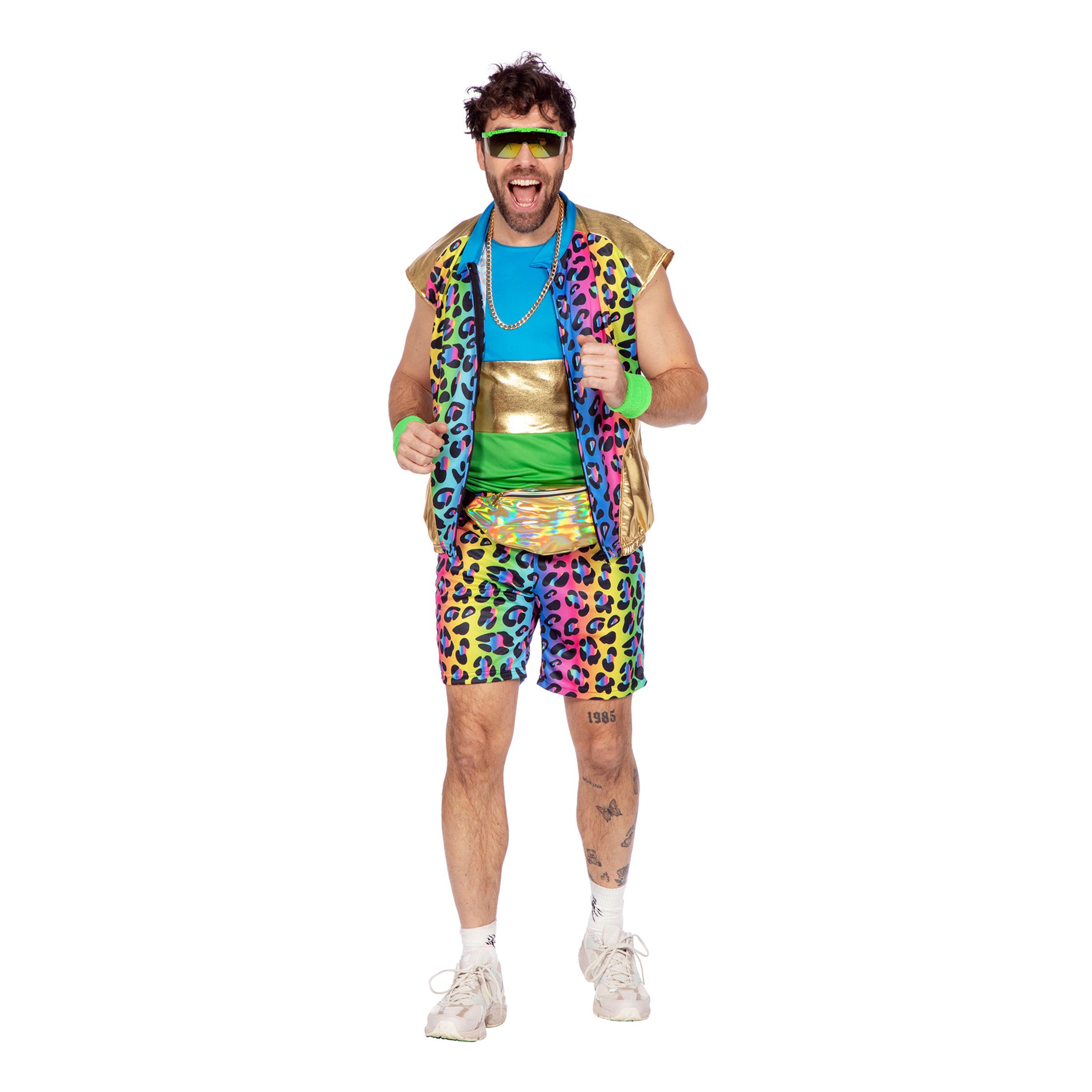 80-tals Neon Leopard Herr Maskeraddräkt - Large | Hem - Maskerad - Maskeraddräkter - Herrdräkter | Maskeradspecialisten