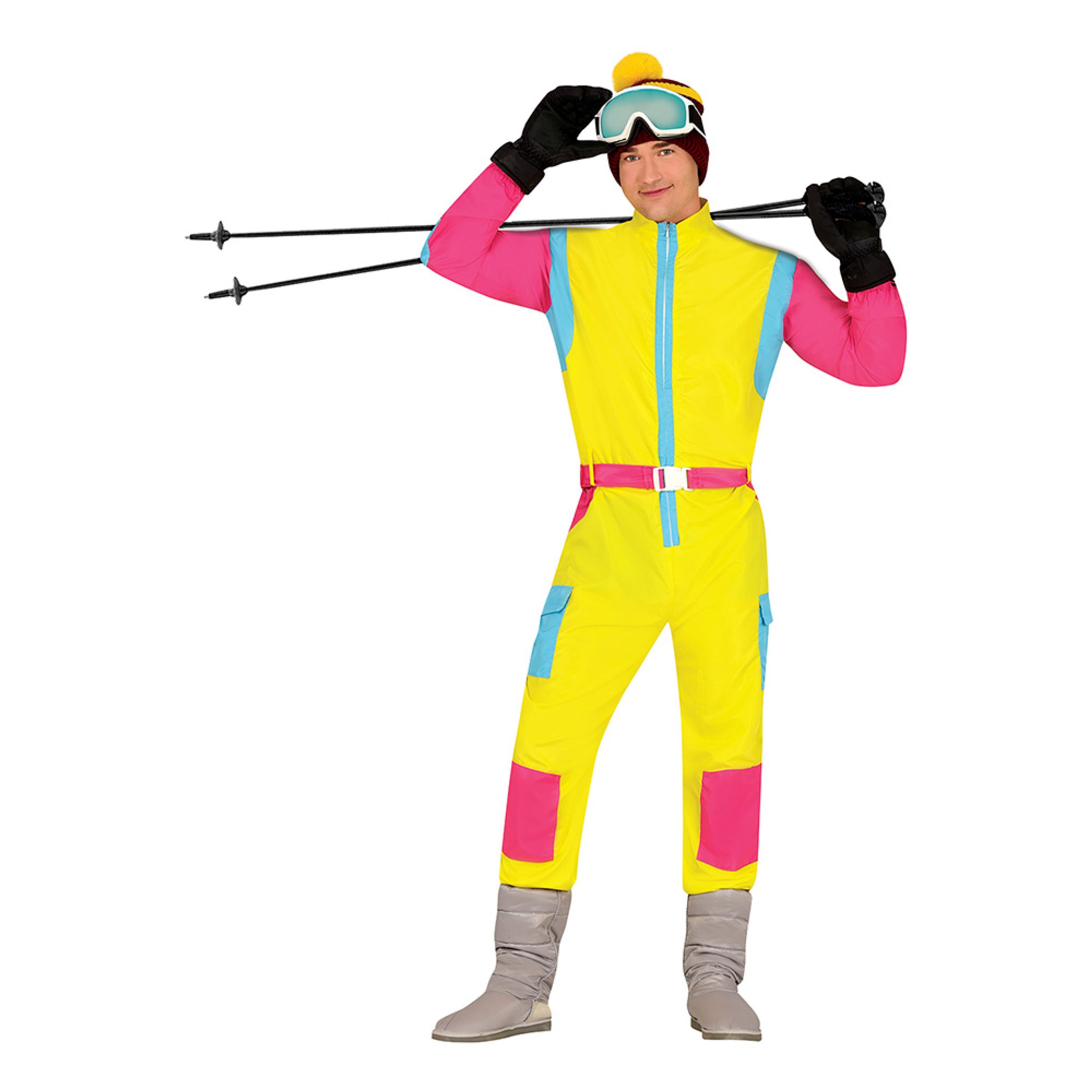 80-tals Skidoverall Rosa/Gul Herr Maskeraddräkt - Small | Hem - Maskerad - Maskeraddräkter - Herrdräkter | Maskeradspecialisten