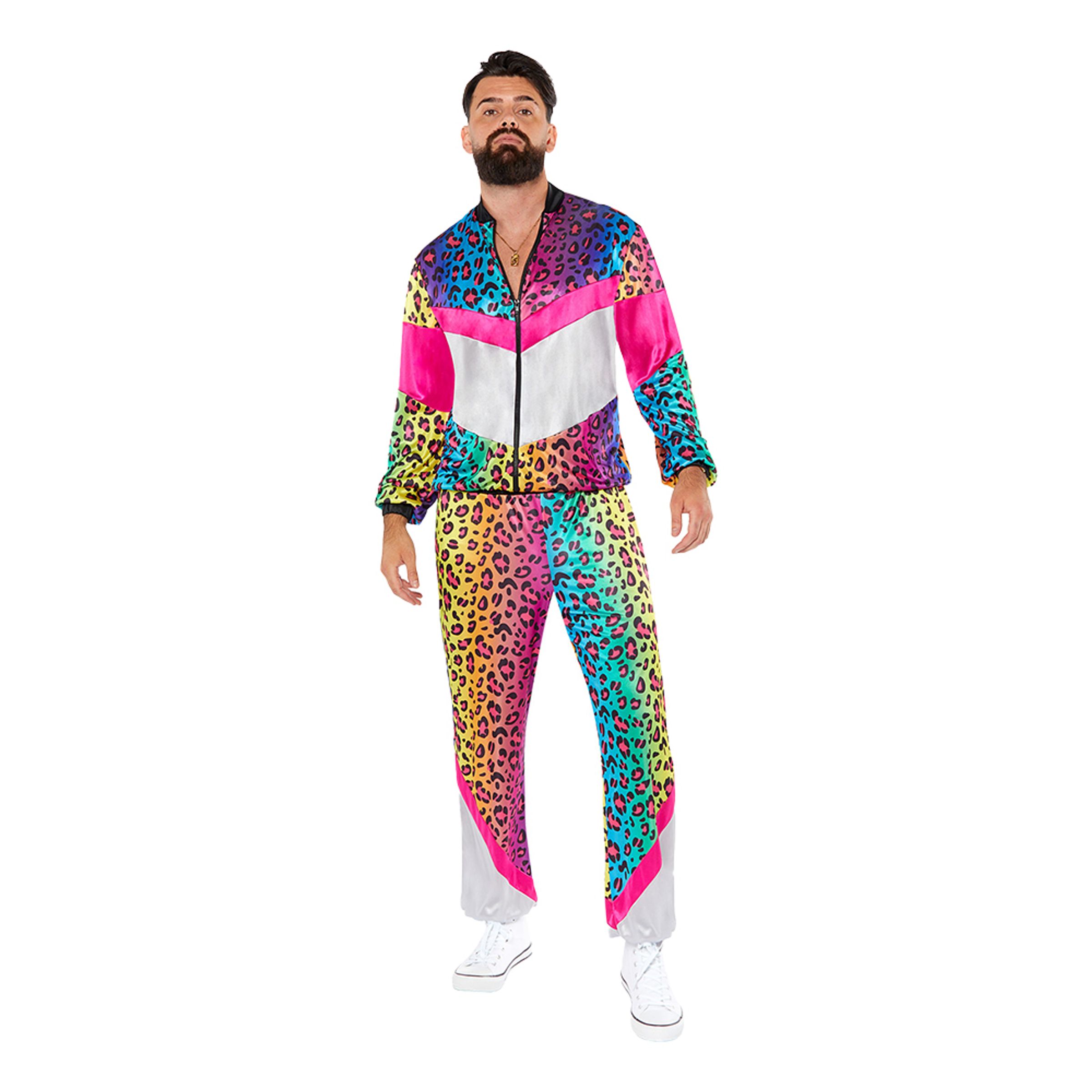 80-tals Träningsoverall Neon Leopard Maskeraddräkt - X-Large | Hem - Maskerad - Maskeraddräkter - Damdräkter | Pryloteket