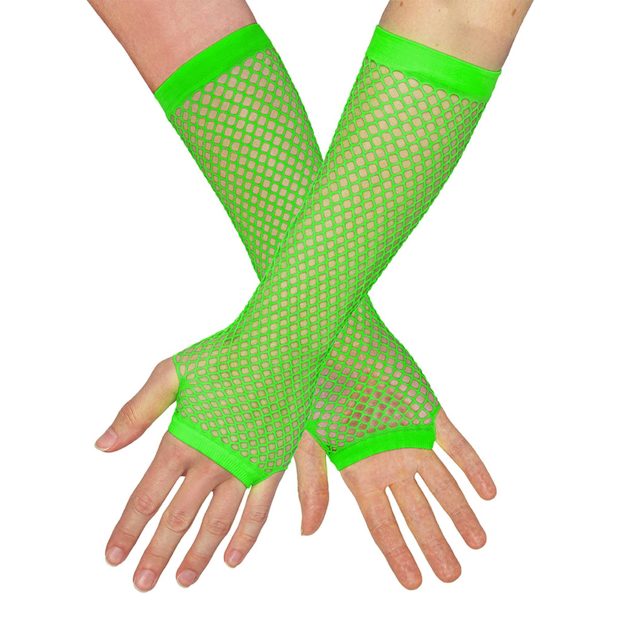 80-tals UV Fingerlösa Näthandskar Långa Neongröna - One size | Hem - Maskerad - Tillbehör - Handskar | Pryloteket