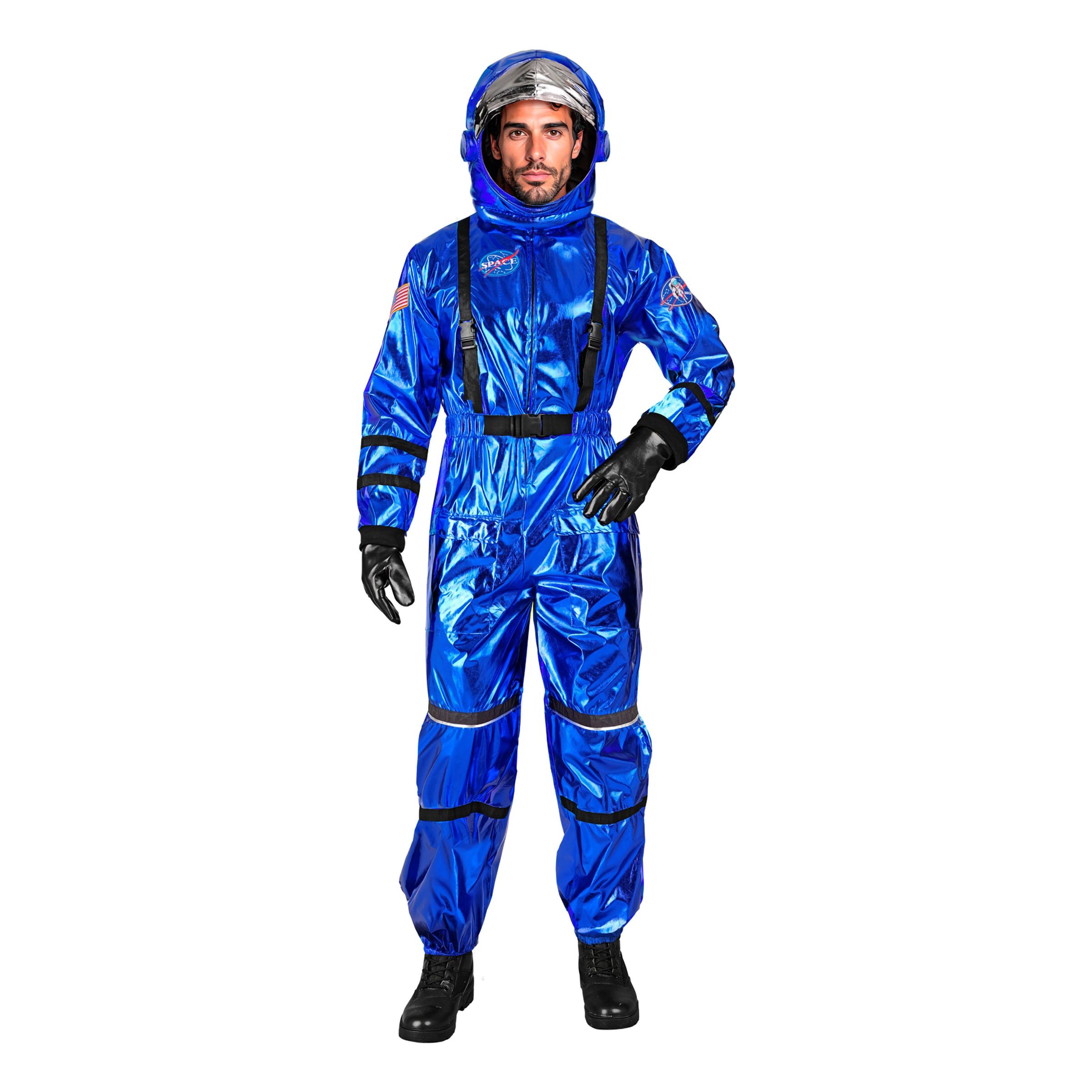 Astronaut Blå Metallic Herr Maskeraddräkt - Small