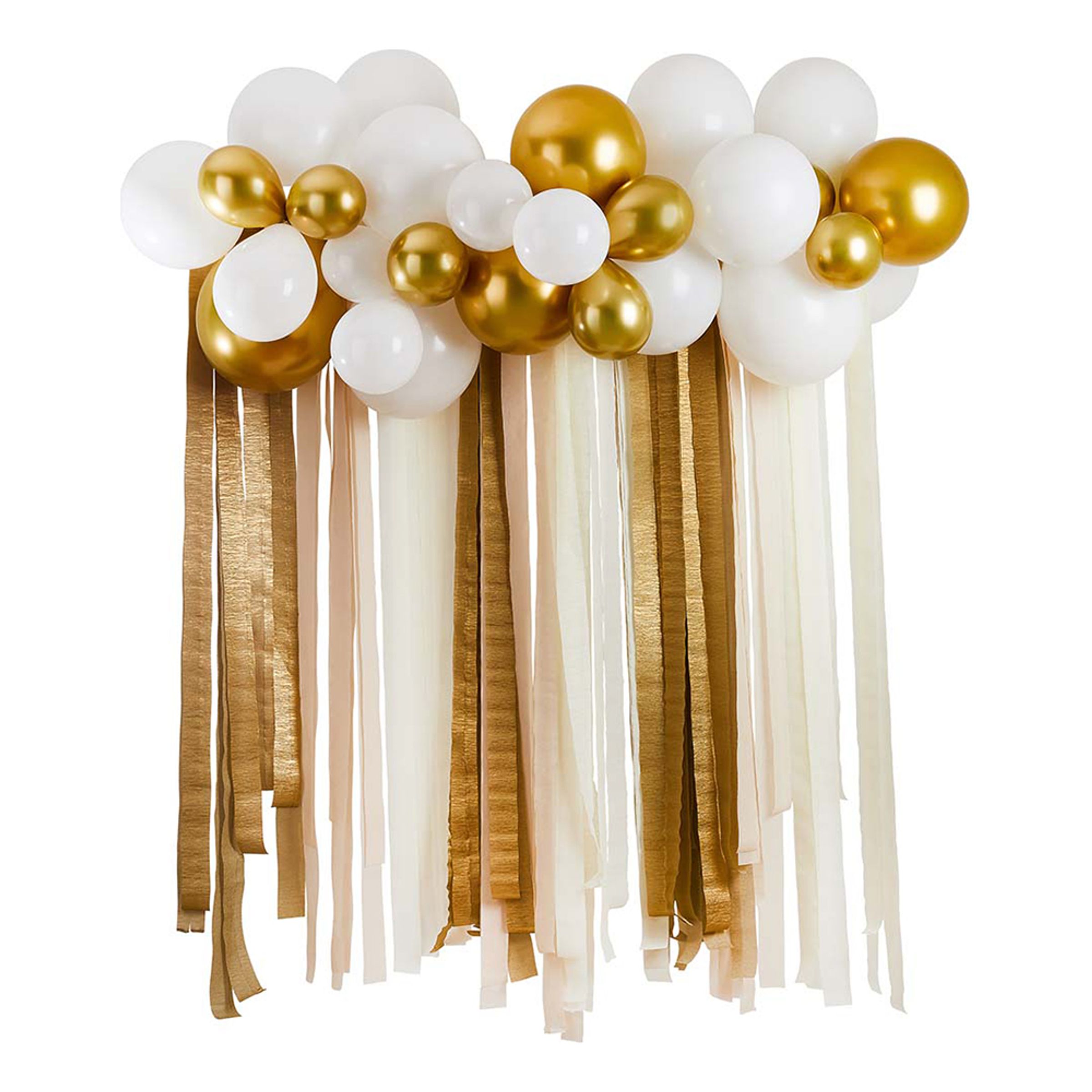 Ballonbue med Streamers Hvid/Guld Metallic