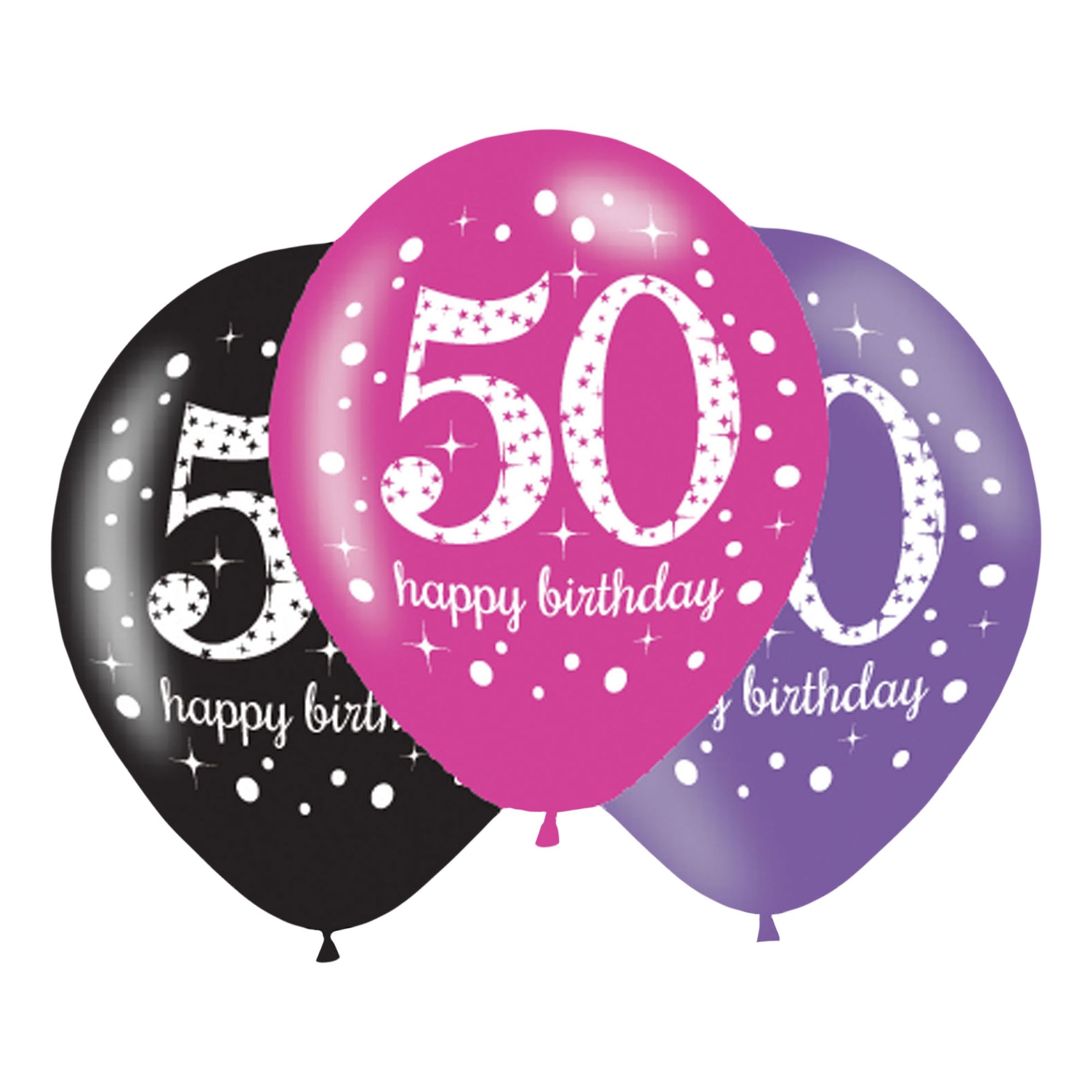 Balloner 50 Lyserød/Sort Happy Birthday - 6-pak