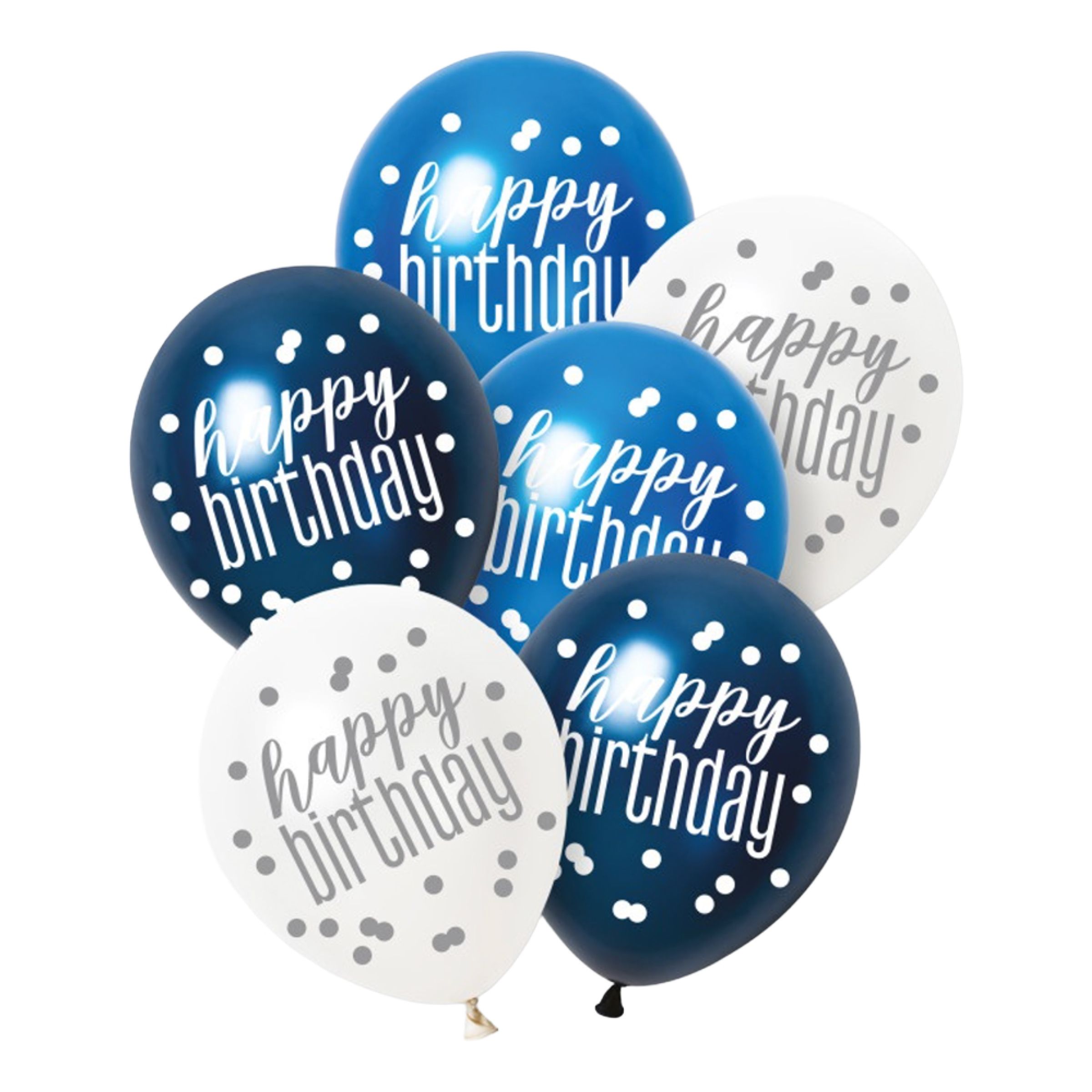 Balloner Happy Birthday Blå/Hvid - 6-pak