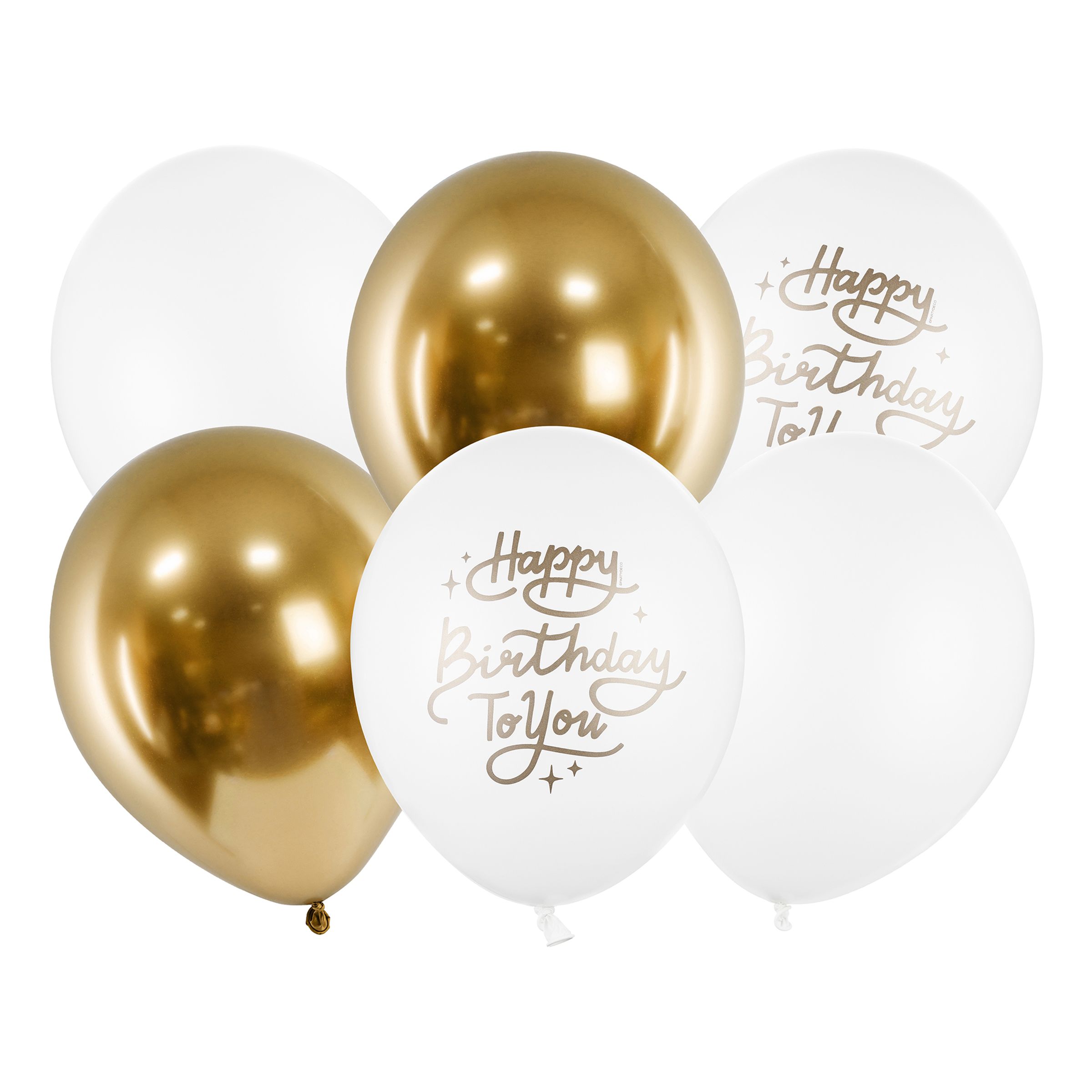 Balloner Happy Birthday Guld/Hvid - 6-pak