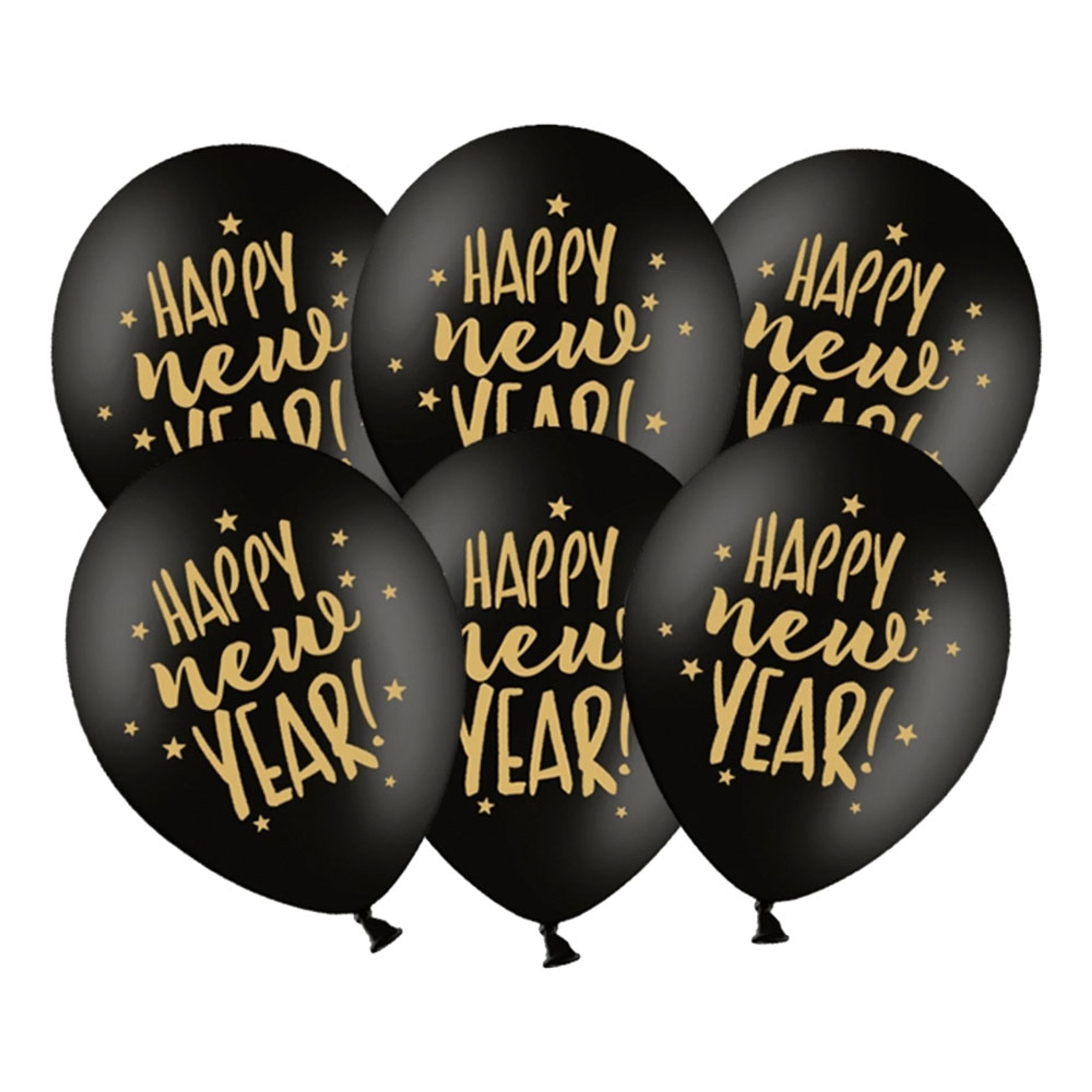 Balloner Happy New Year Sort/Guld - 6-stk
