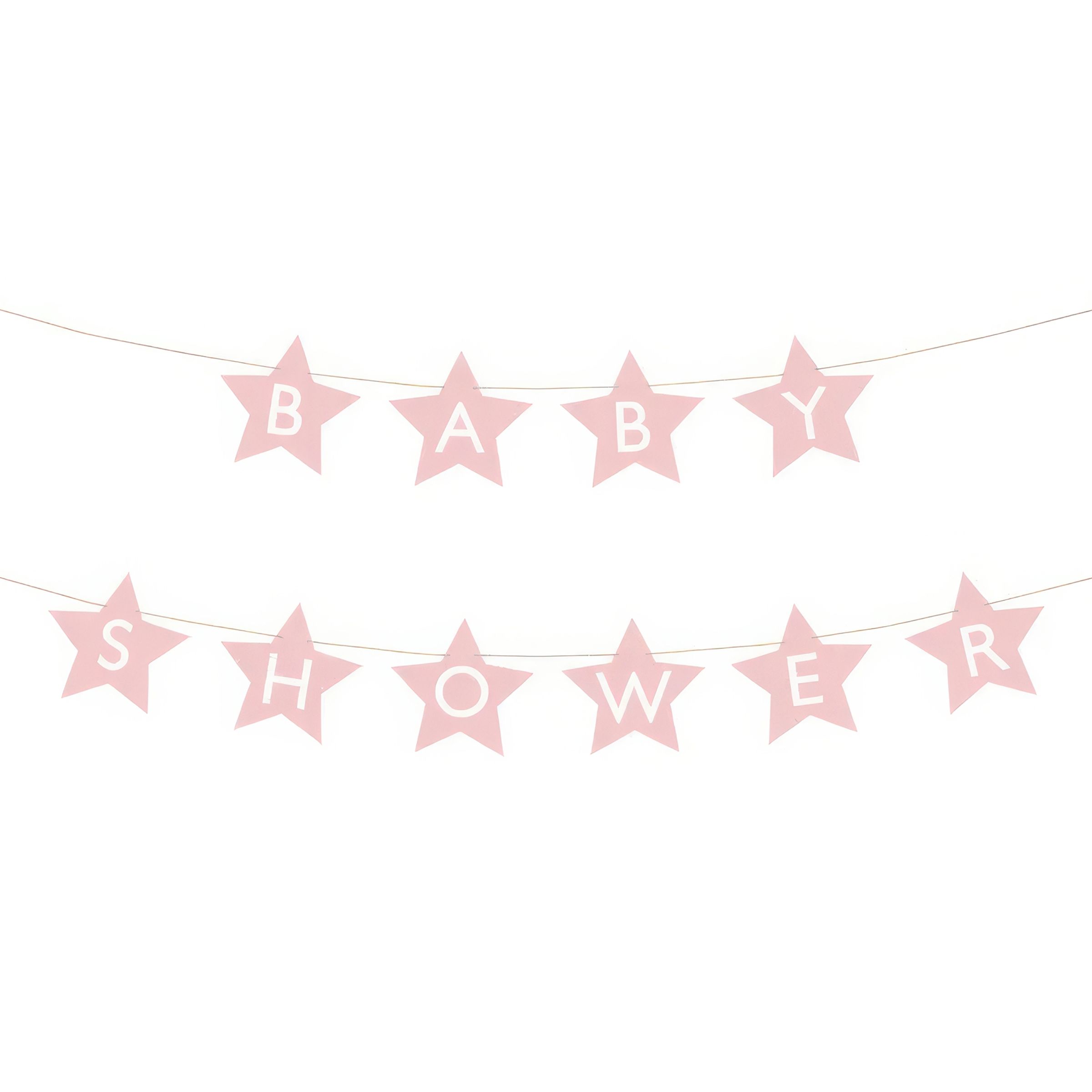 Baby shower banner - stjerneguirlande, lyserød, 290 × 16,5 cm