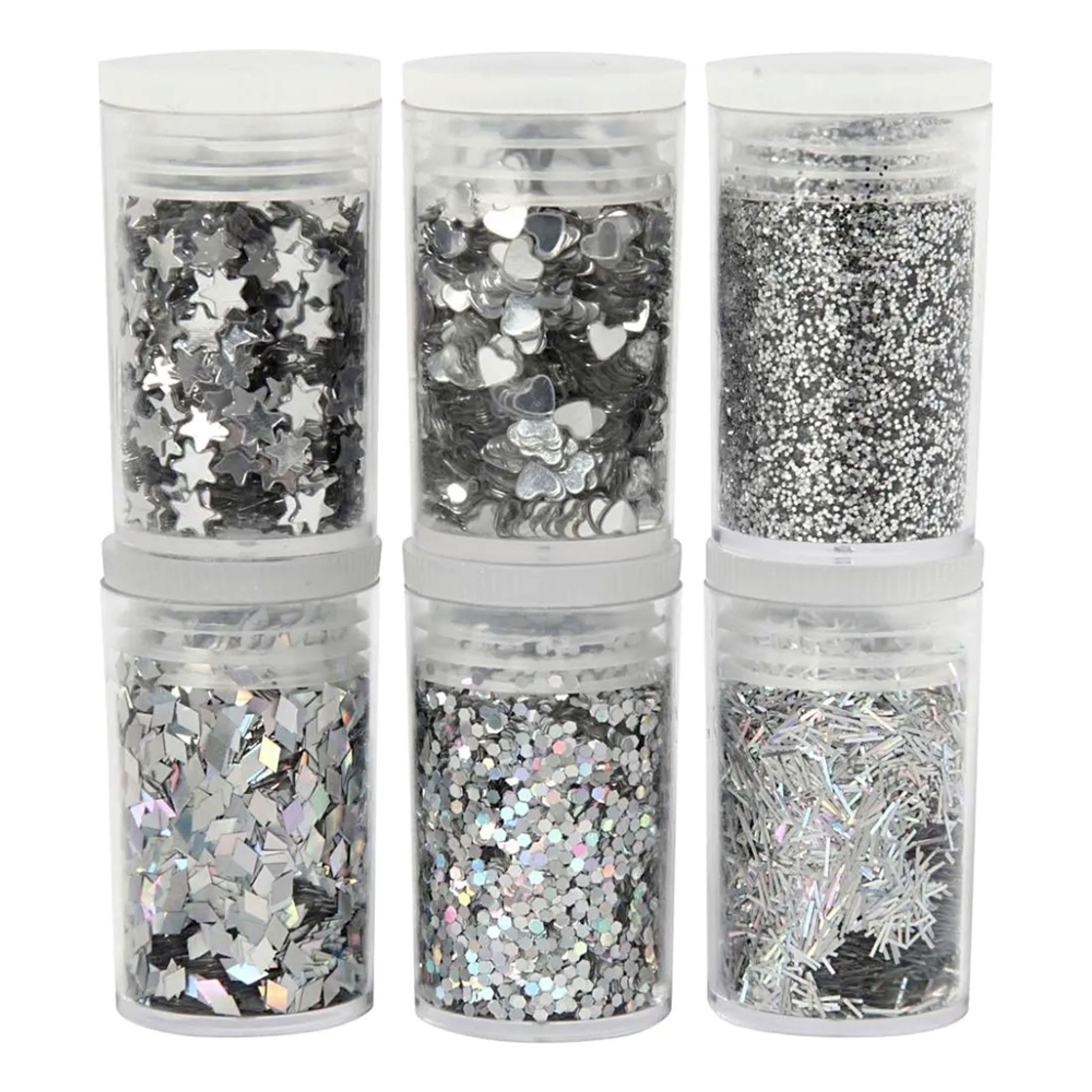 Bio Glitter & Pailletter, sølv, 6x7 ml/ 1 pk.