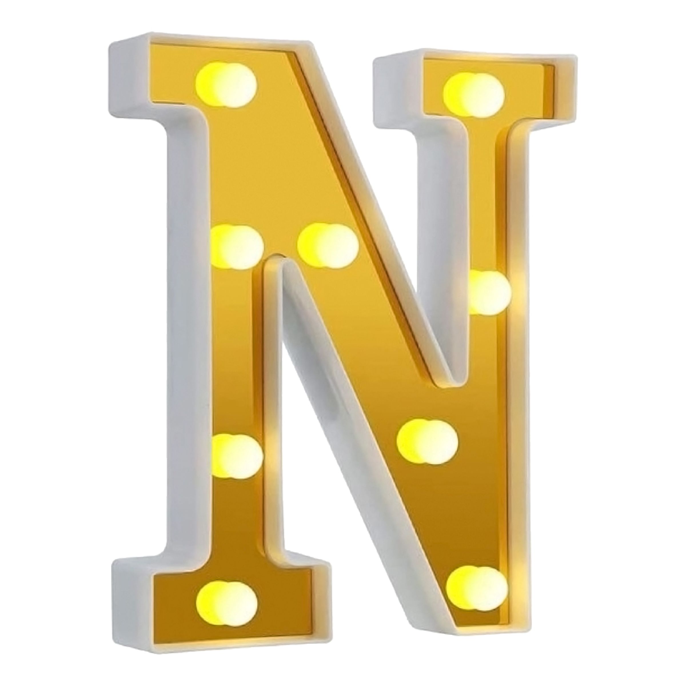 Bogstav Guld med LED-Belysning - Bogstav N