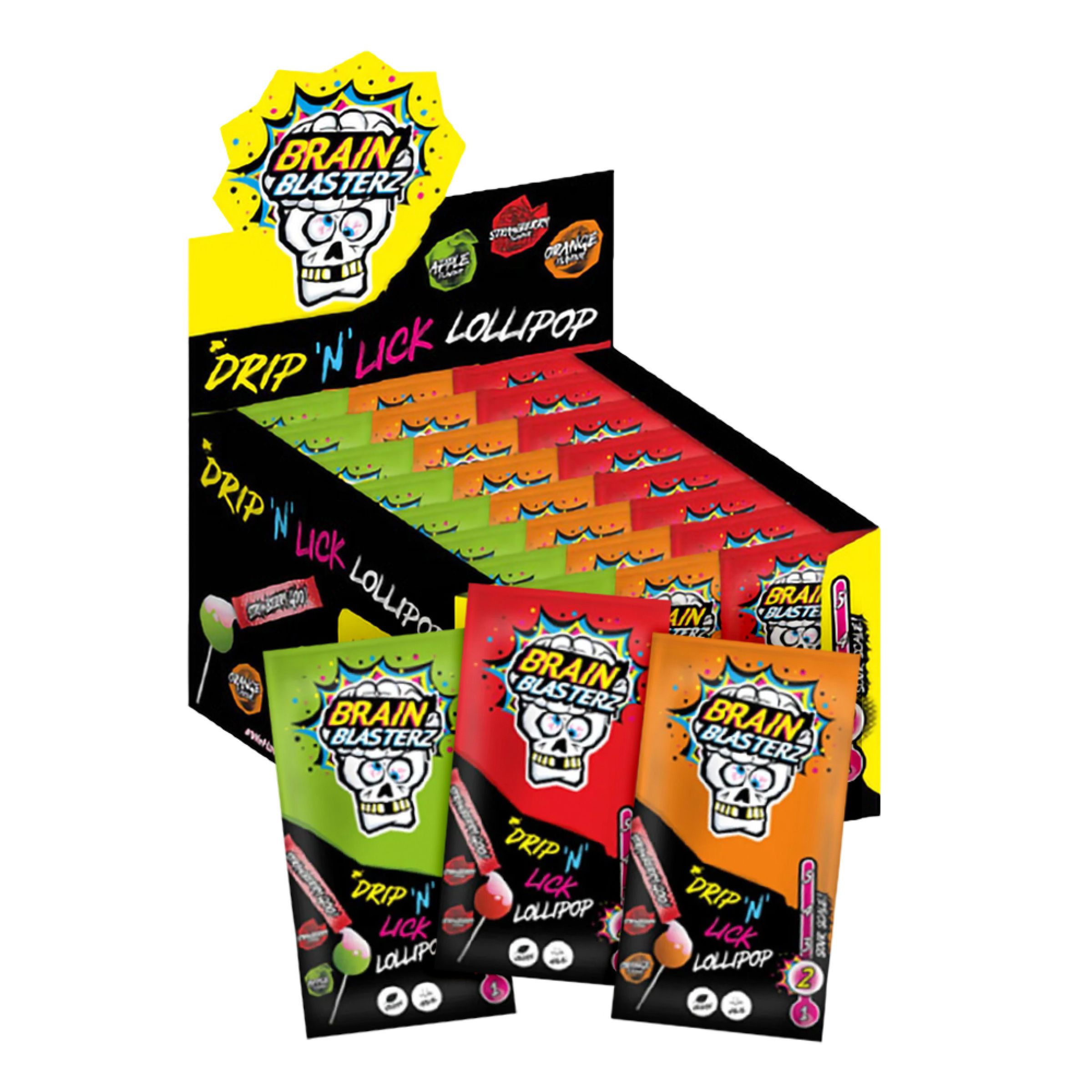 Brain Blasterz Drip N Lick Lollipop Økonomipakke - 24 x 18 g