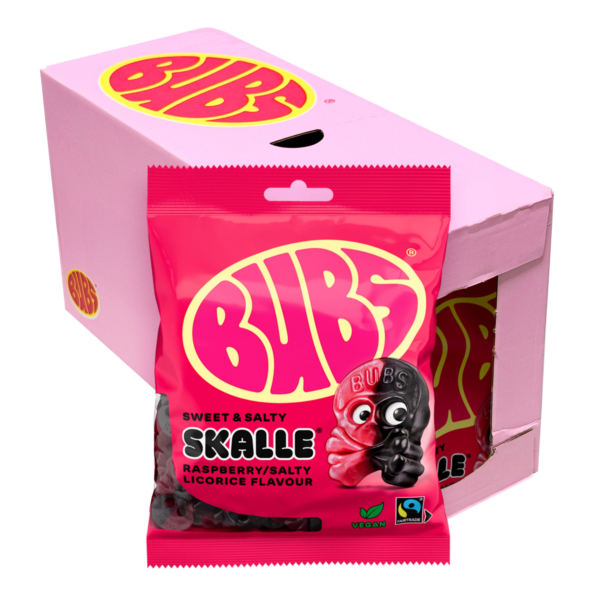 BUBS Raspberry Salty Licorice Skalle poser økonomipakke - 12 x 155 g