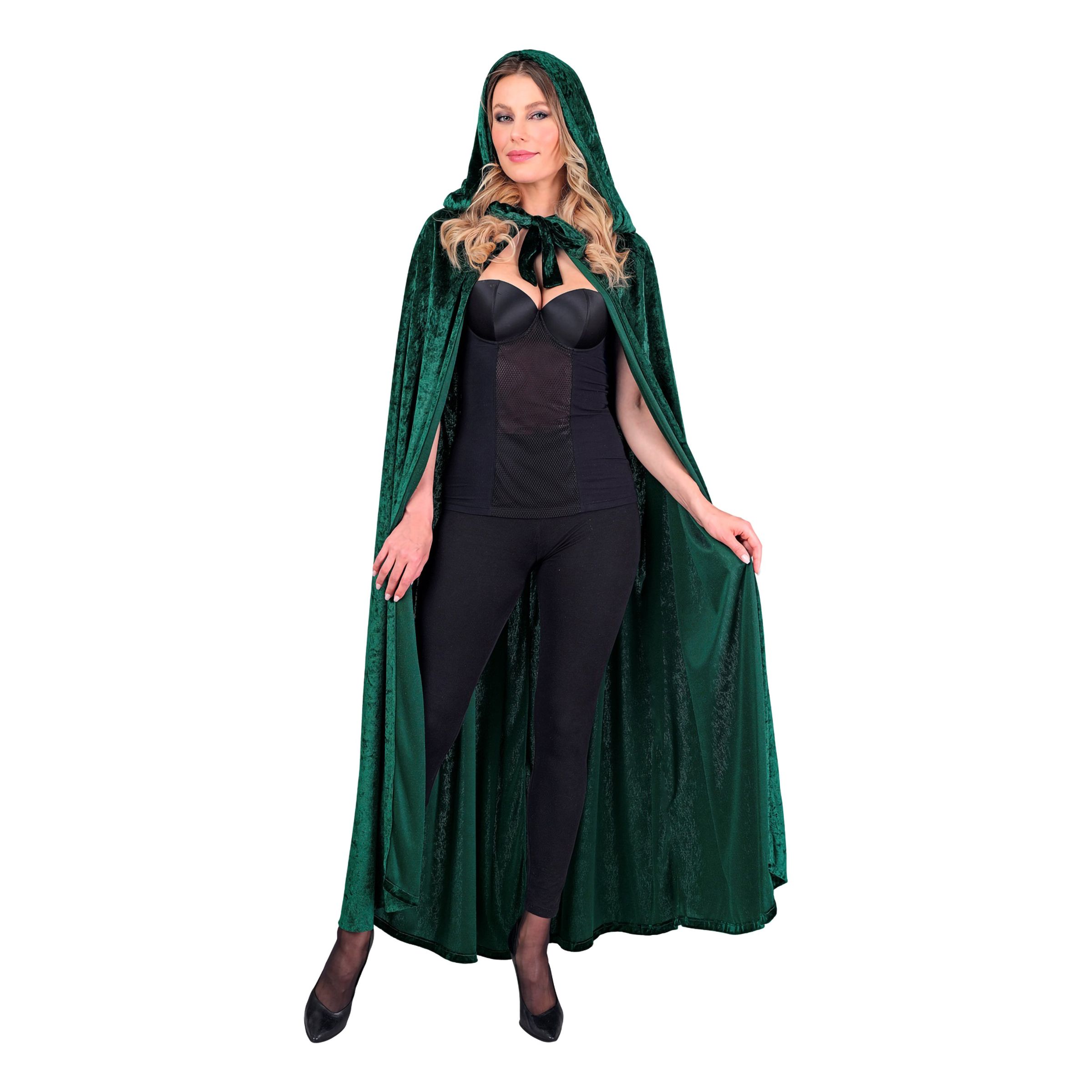 Cape med Huva Sammet Grön - One size | Hem - Maskerad - Tillbehör - Mantel & Capes | Maskeradspecialisten