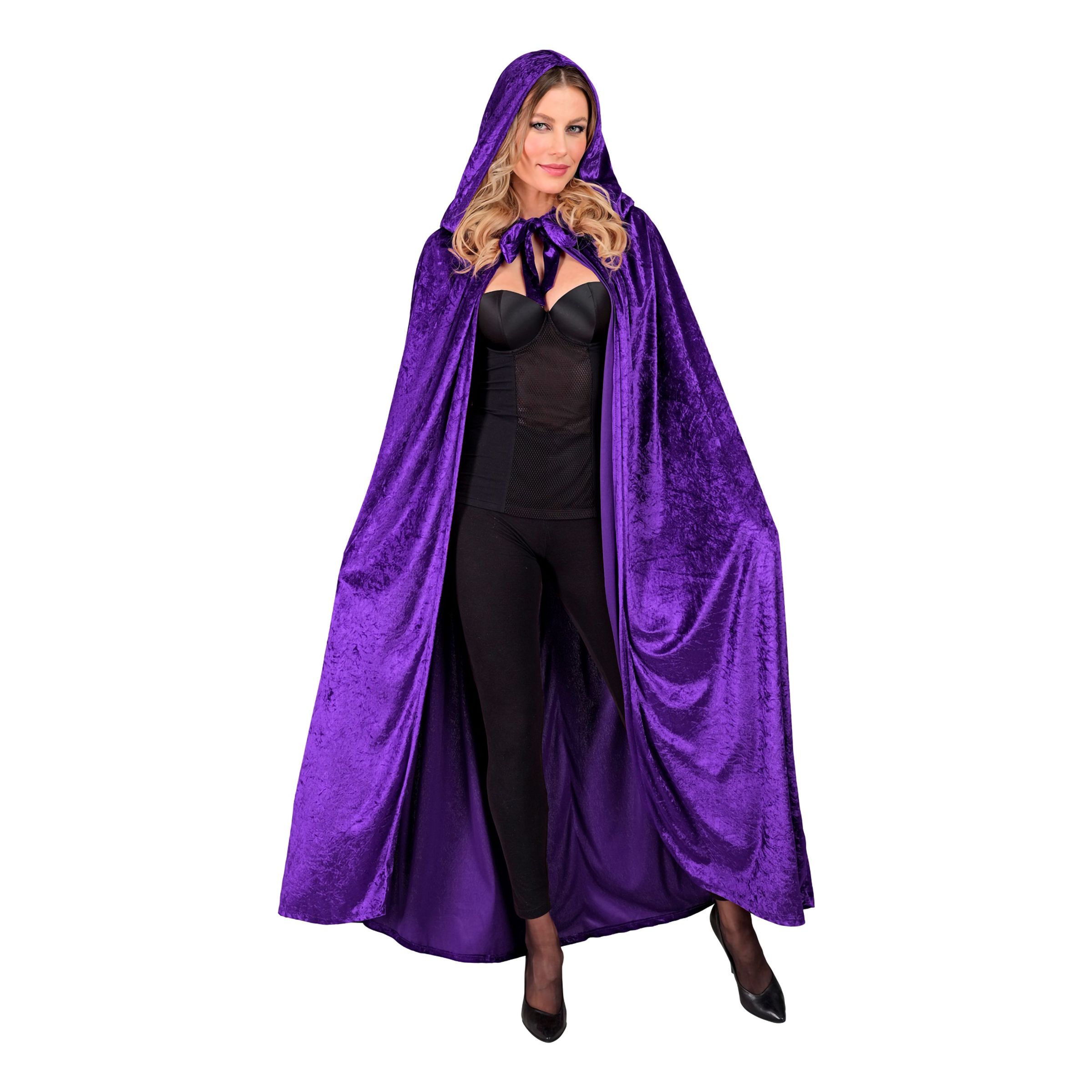 Cape med Huva Sammet Lila - One size | Hem - Maskerad - Tillbehör - Mantel & Capes | Pryloteket