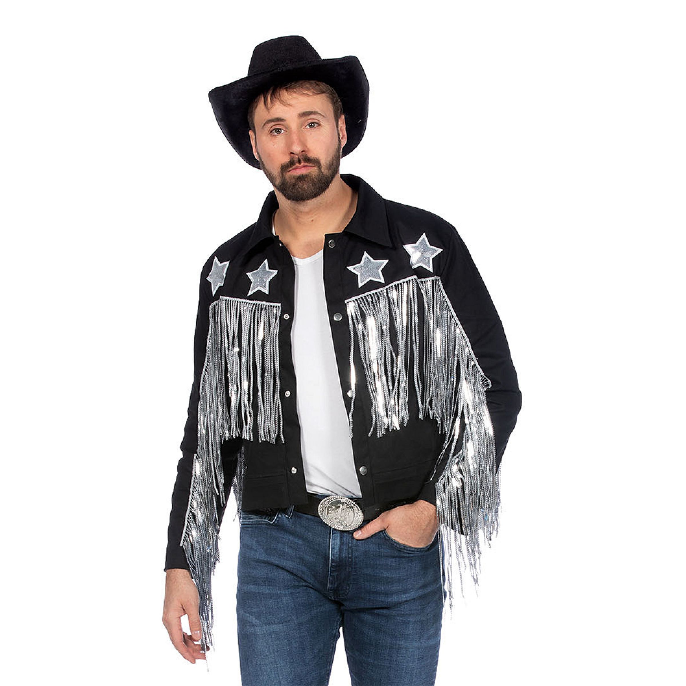 Cowboyjakke med Frynser Svart Herre - Small/Medium