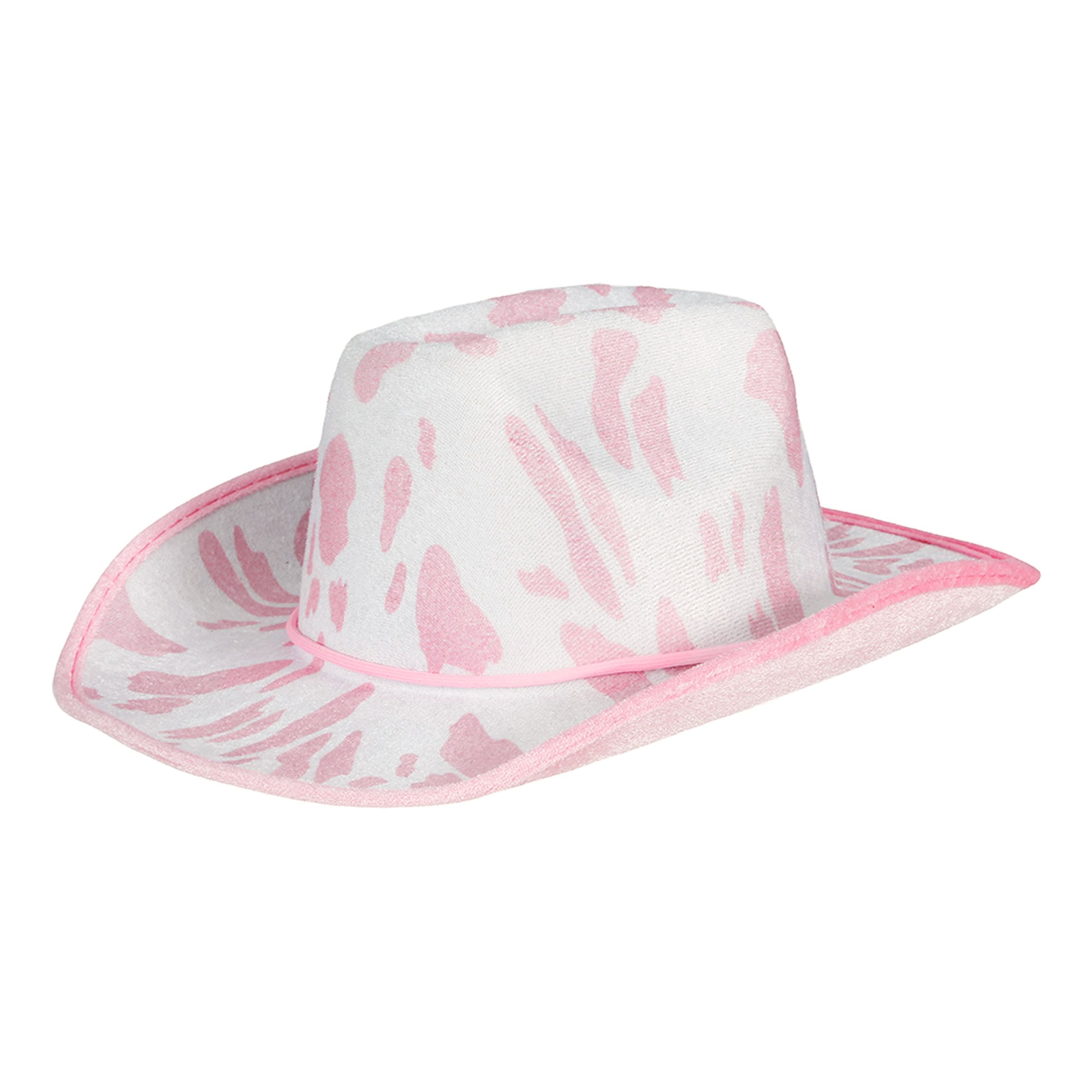 Cowboyhat med komønster lyserød/hvid - One size