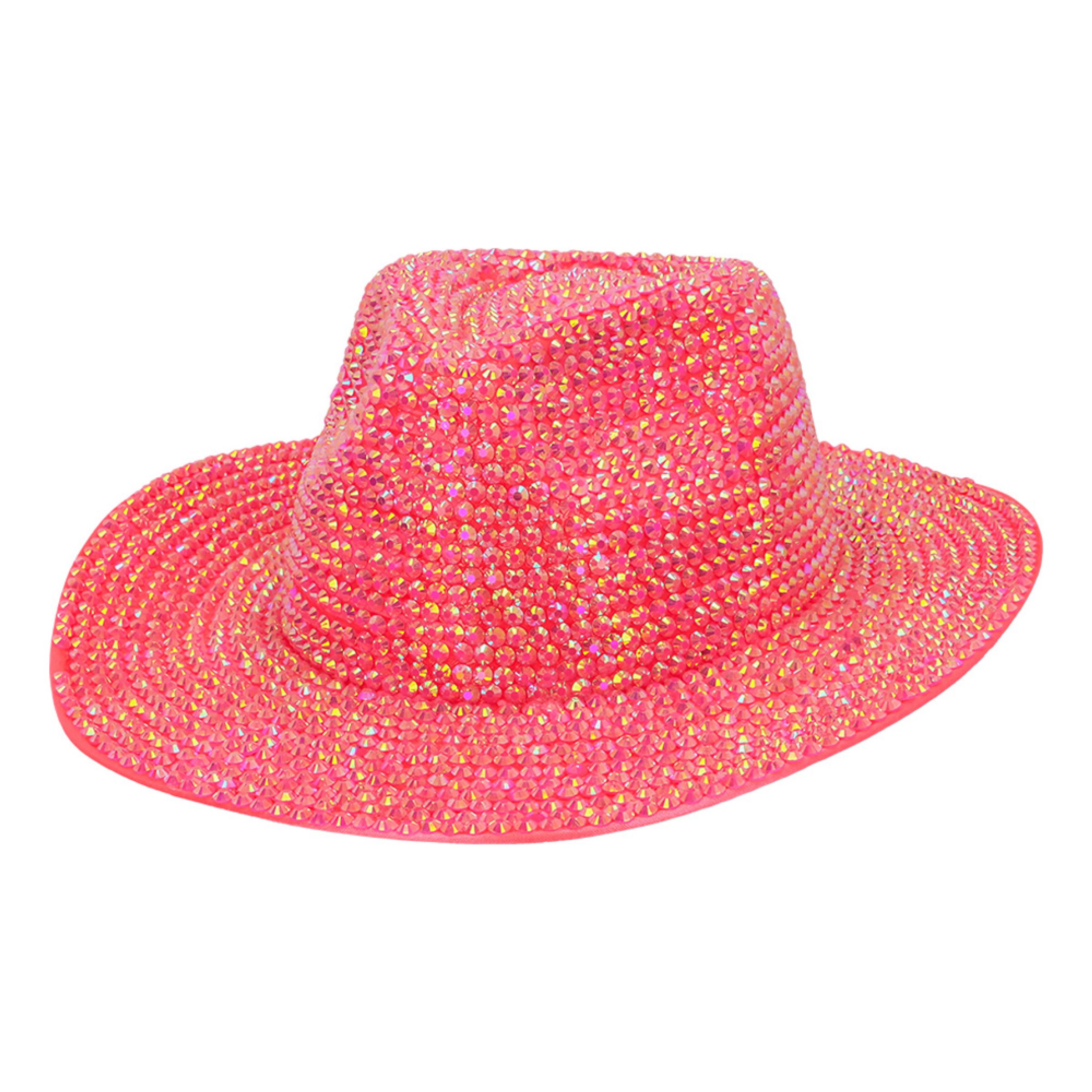 Cowboyhat med Strass UV Neonlyserød - One size