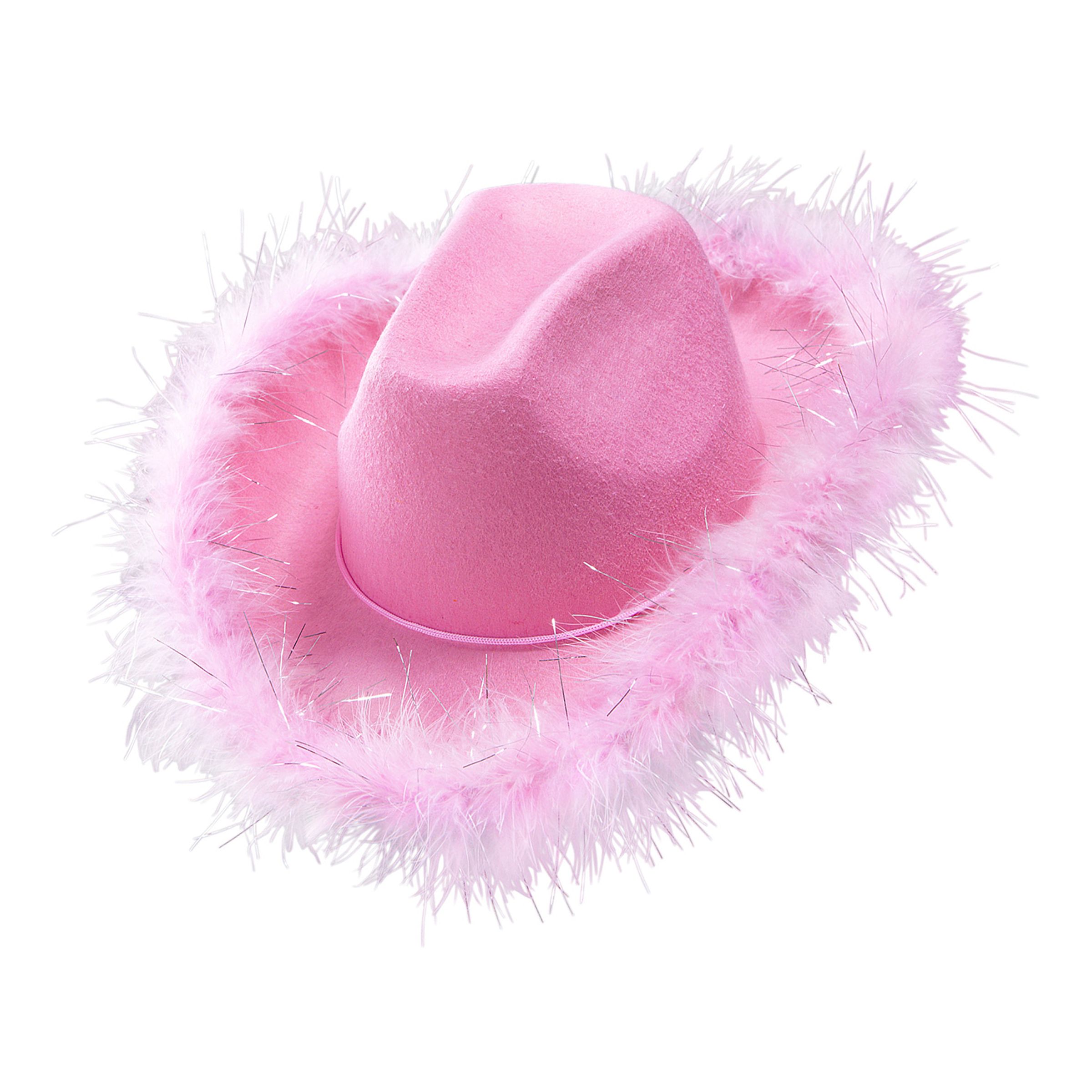 Cowboyhat Lyserød med Plyskant - One size
