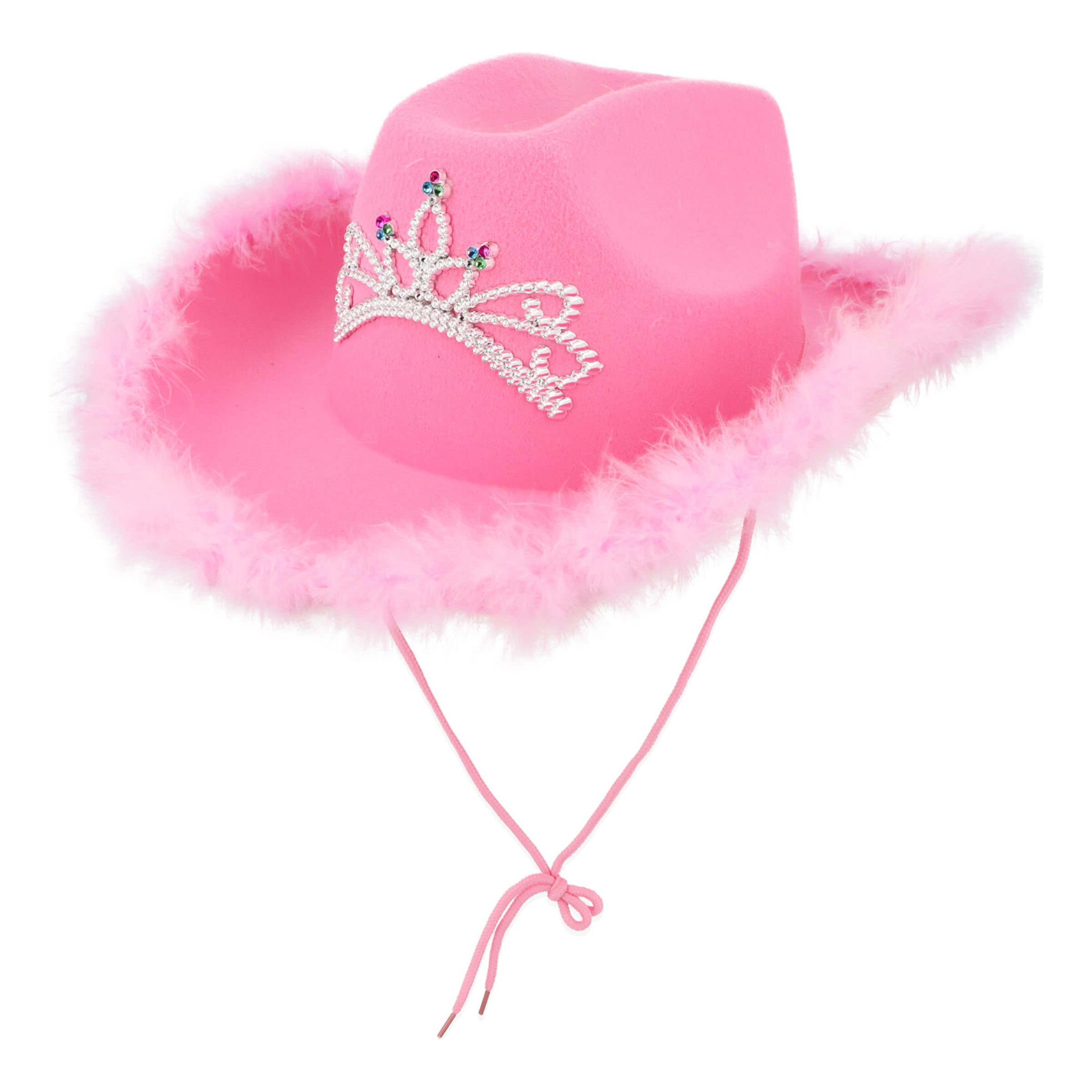 Cowboyhat Lyserød med Tiara - One size
