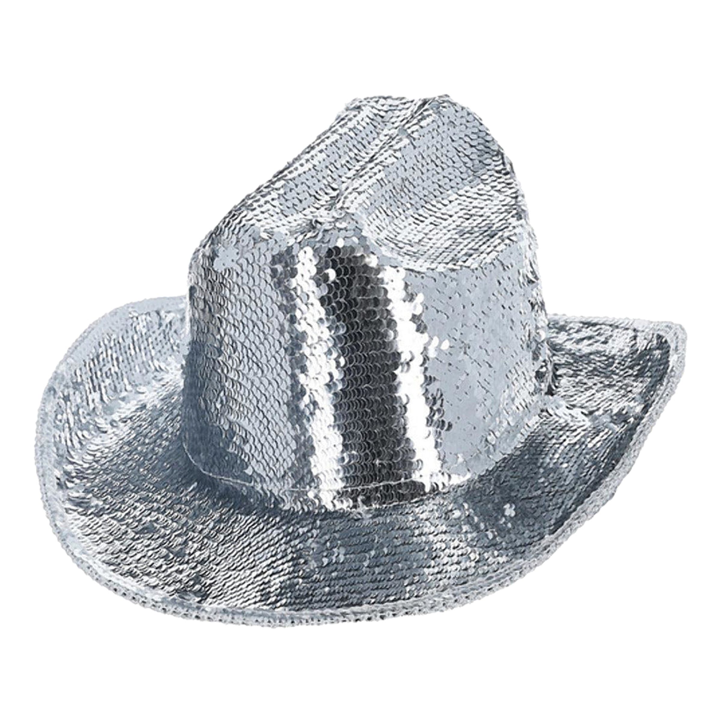 Cowboyhat Sølv med Pailletter