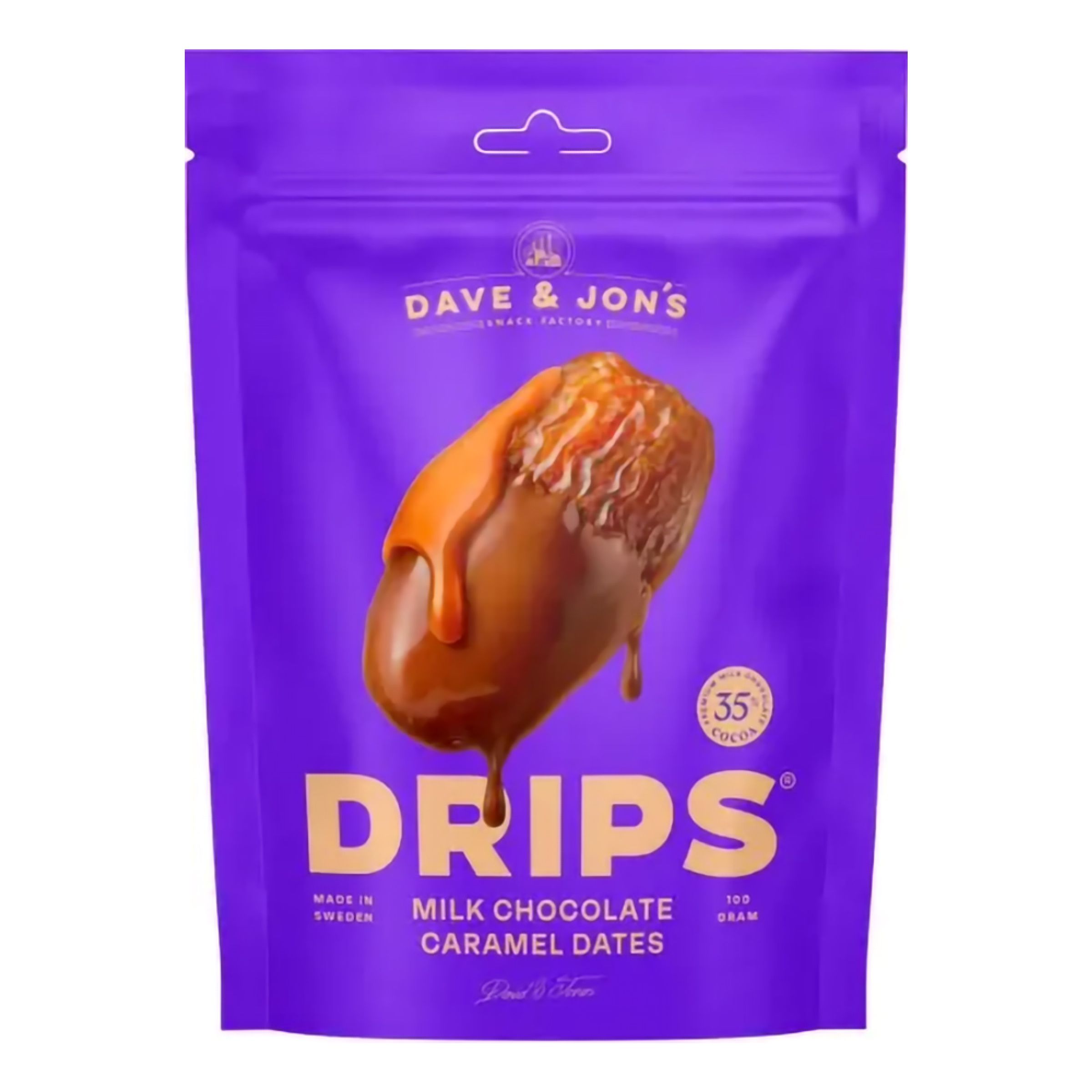 Dave & Jons Drips Dadler med Karamel & Mælkechokolade - 100 g