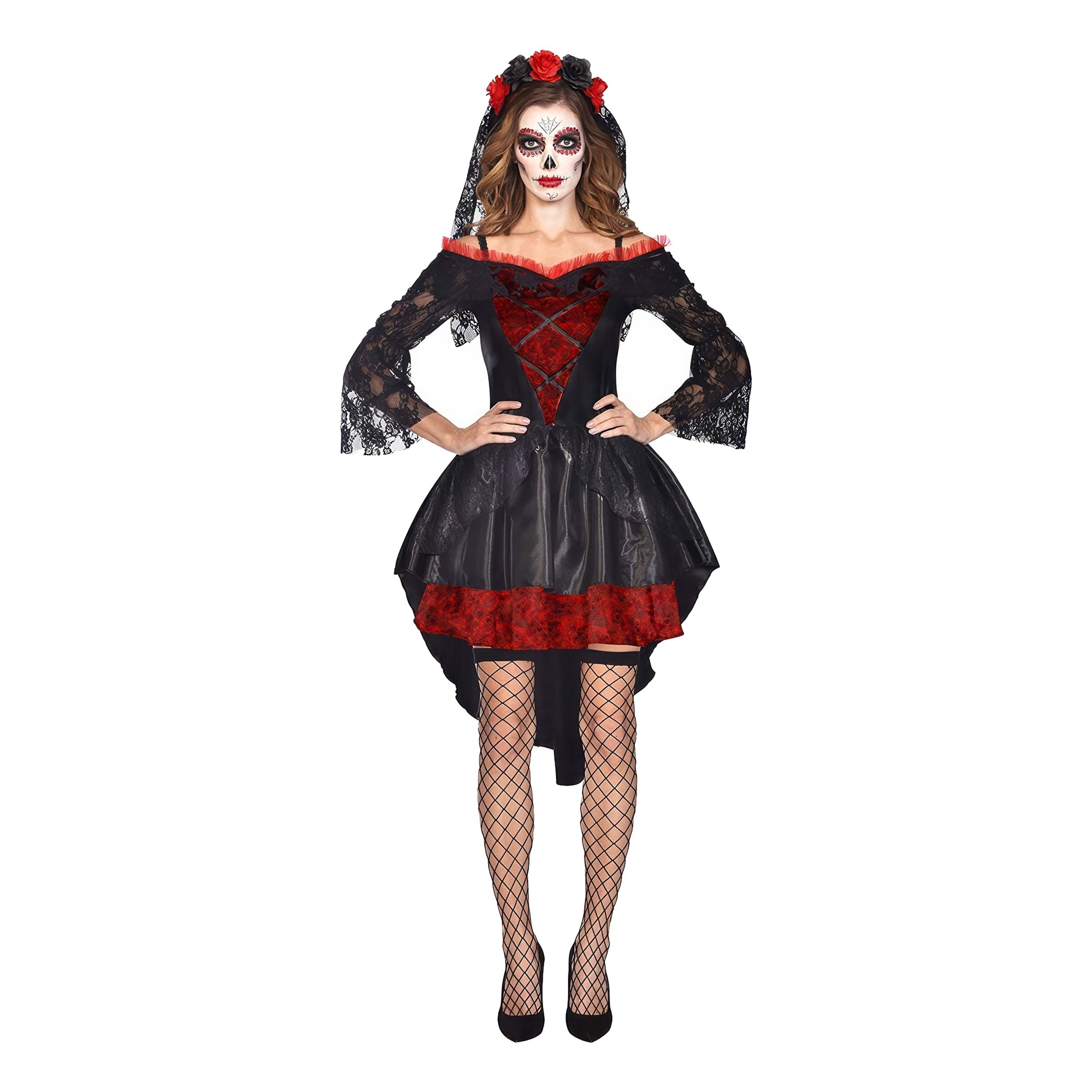Day of the Dead Kort Kjole Kostume - Medium