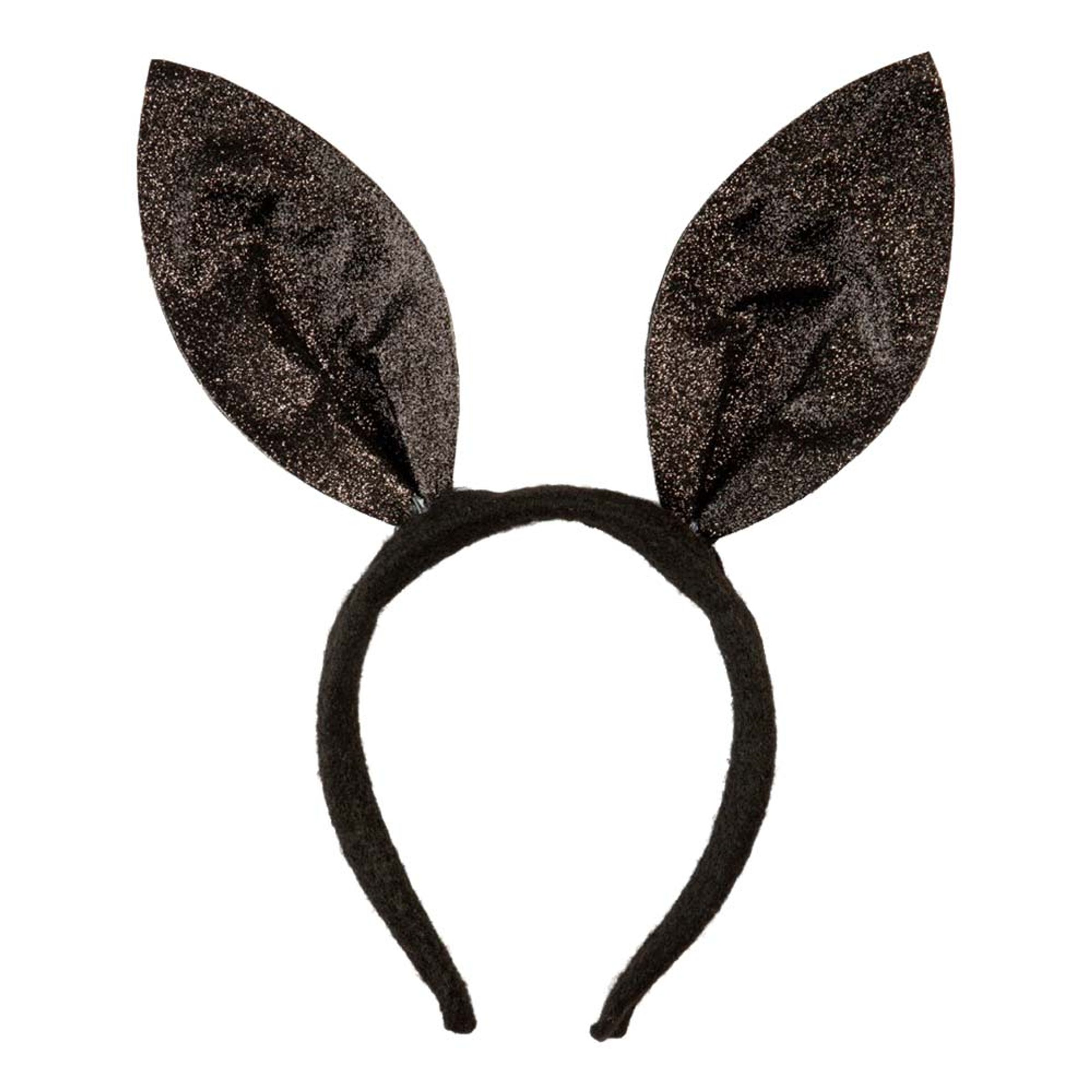 Diadem Kaninöron Svarta Glittriga - One size