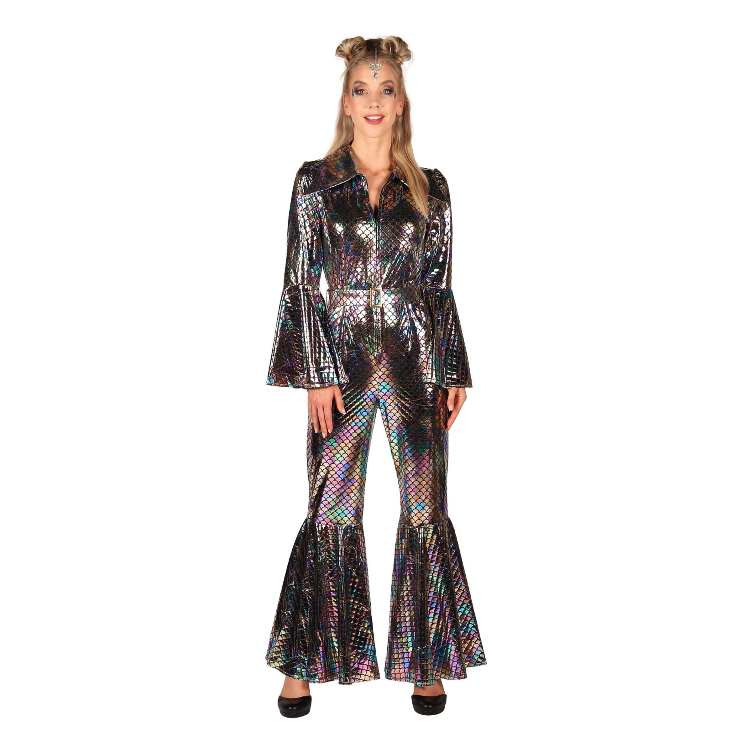 Disco Jumpsuit Silver Deluxe Maskeraddräkt - Large