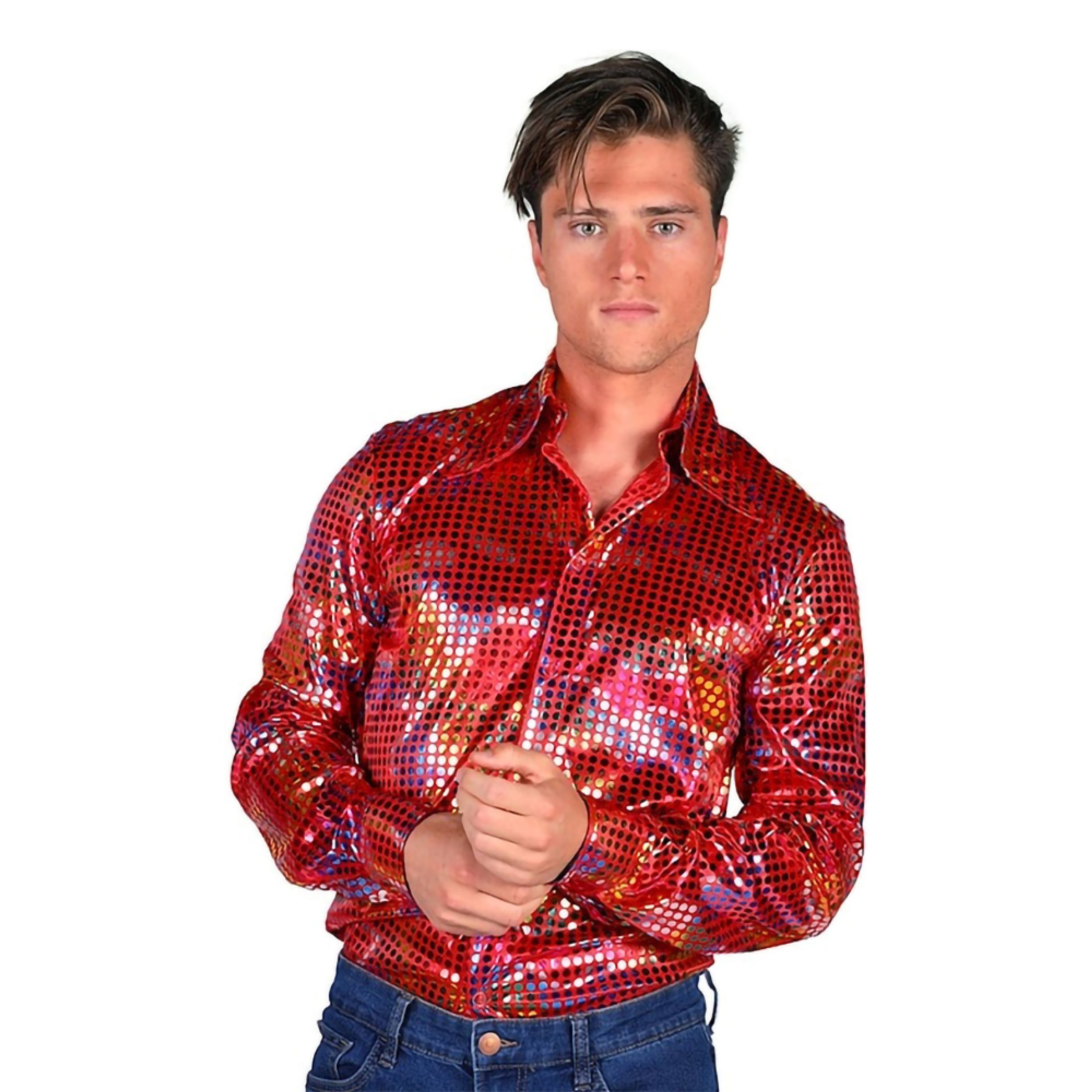 Disco Skjorta Herr Röd Färgskimrande - X-Large | Hem - Maskerad - Maskeraddräkter - Plus-size dräkter | Party Outlet