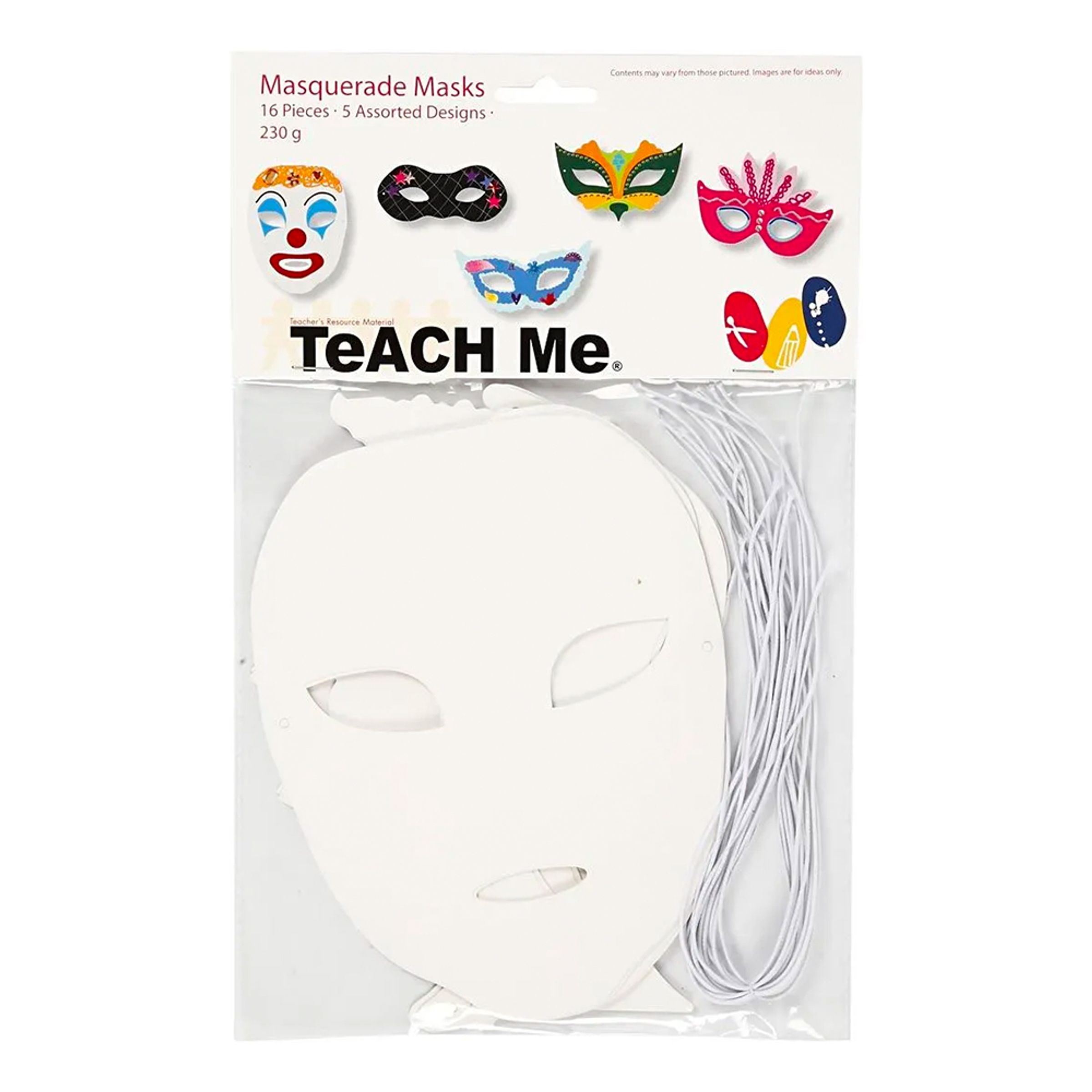 Teatermasker, H: 8,5-19 cm, B: 15-20,5 cm, 230 g, hvid, 16stk./ 1 pk.