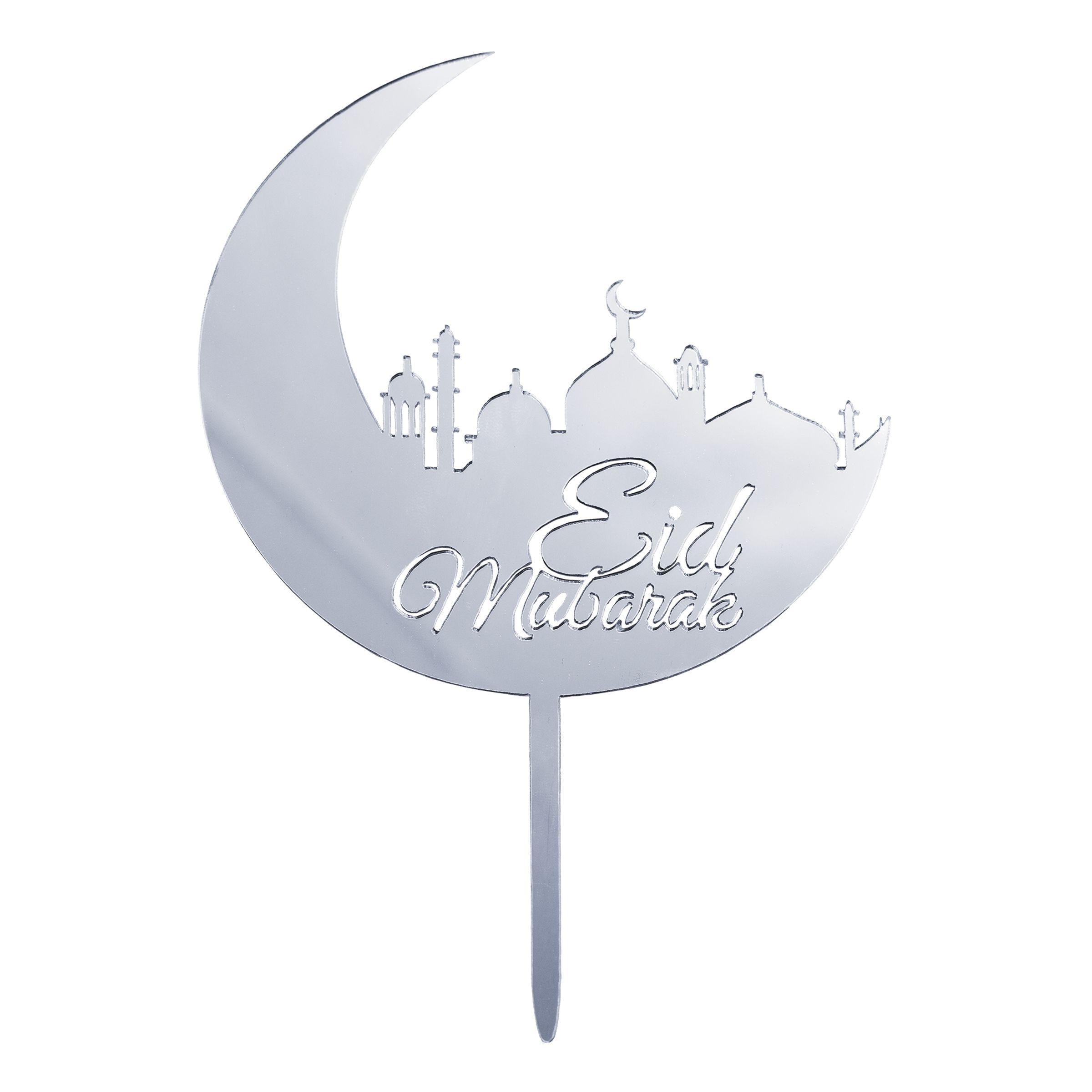 Eid Mubarak Cake Topper i Akrylplast - Sølv