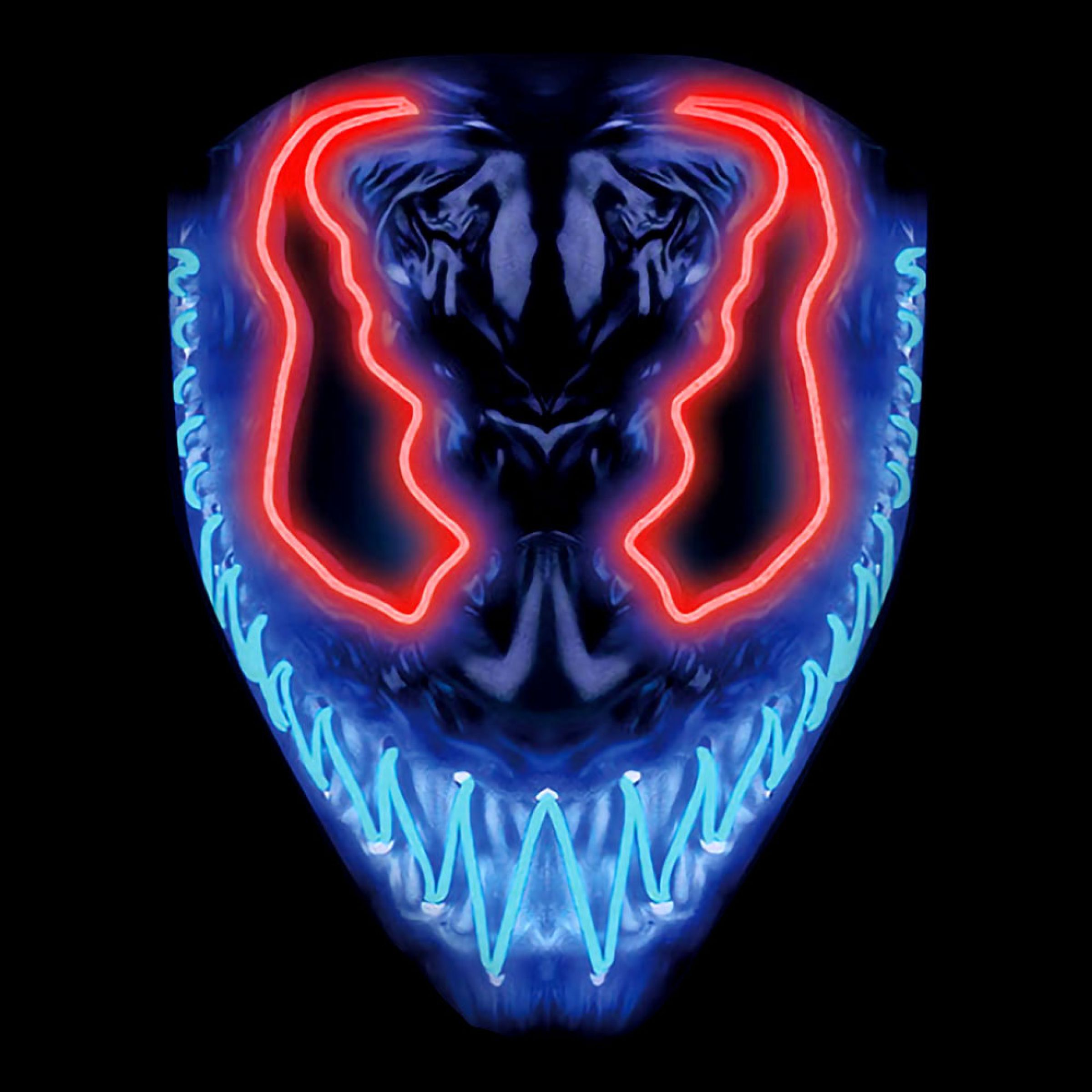 El Wire Demon Röd/Blå LED Mask - One size