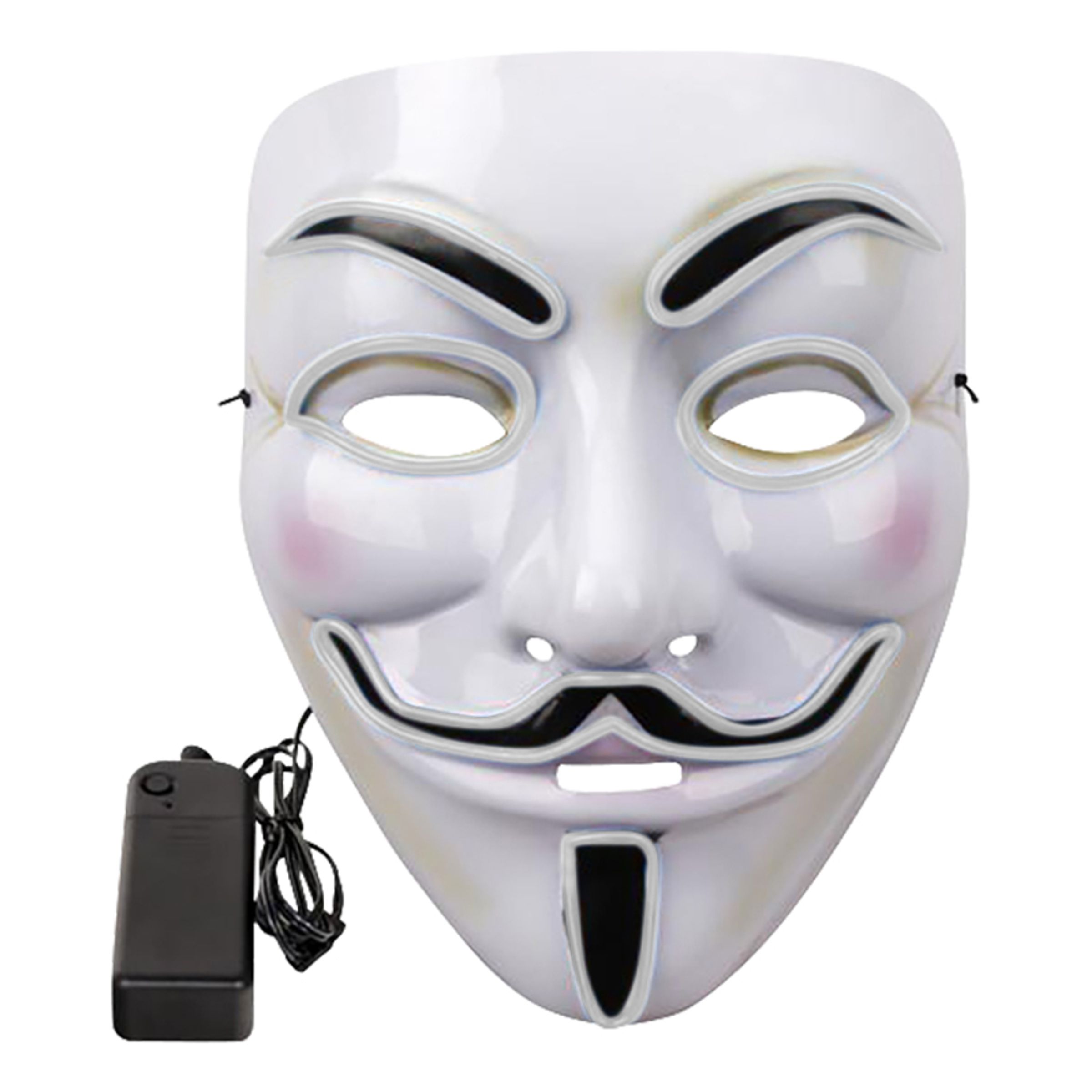EL Wire V For Vendetta LED Maske - Hvid
