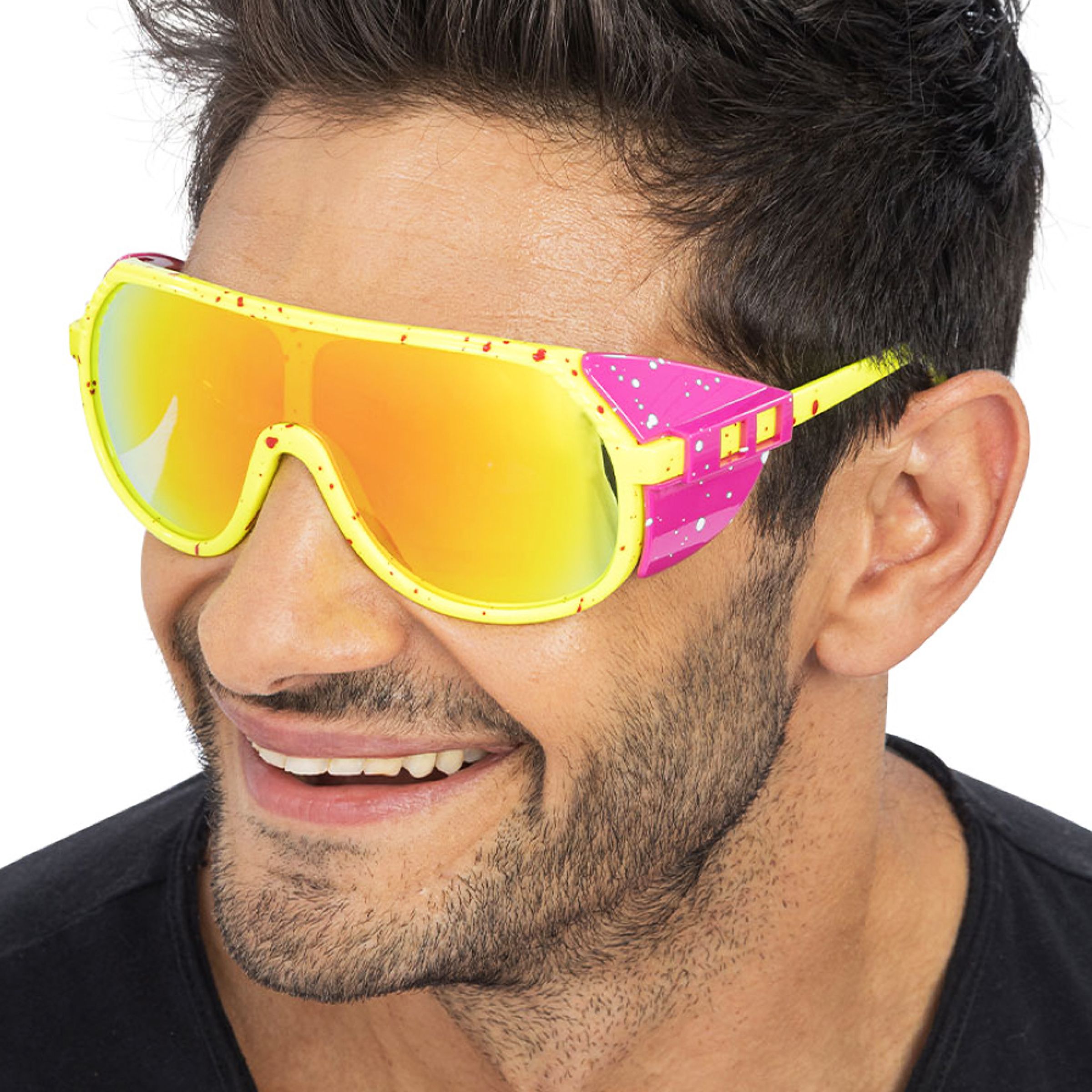 Festivalglasögon Retro Rave Gul/Rosa | Hem - Maskerad - Tillbehör - Glasögon | Pryloteket