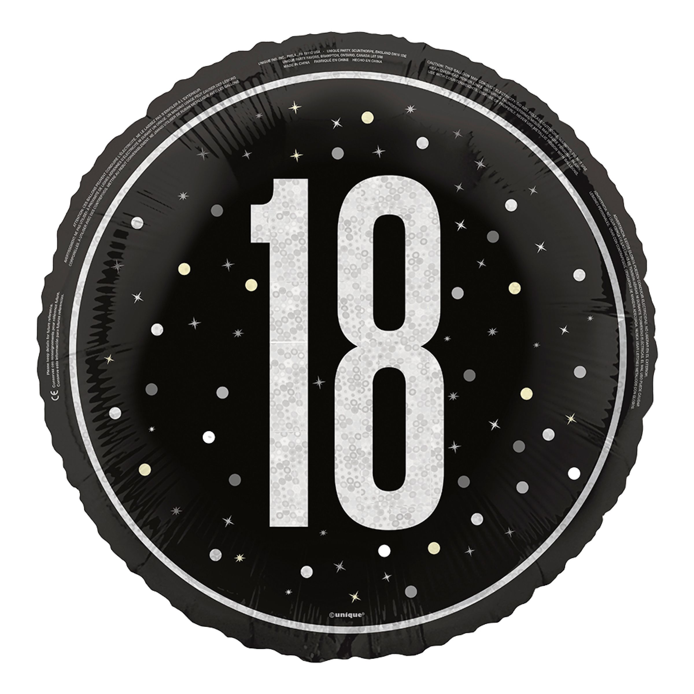 Folieballon 18 Sort/Sølv