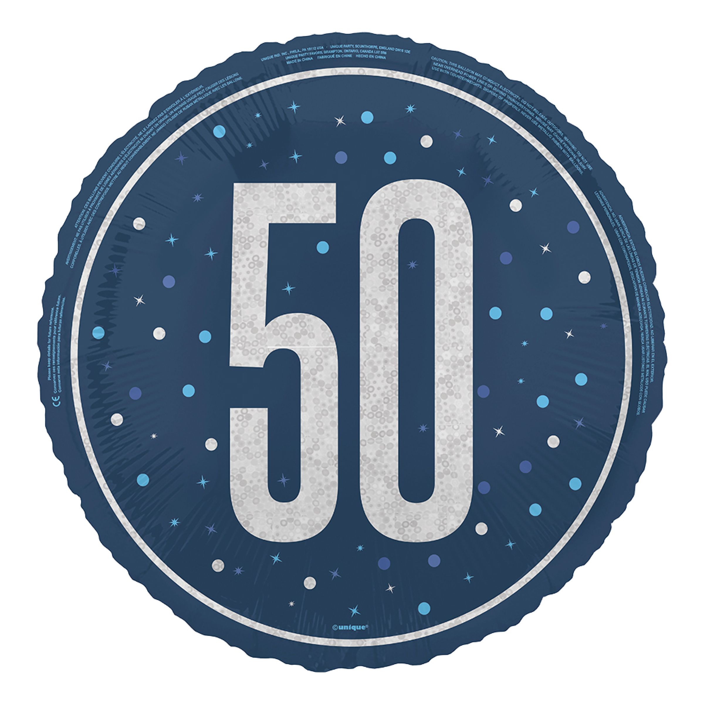 Folieballon 50 Blå/Sølv