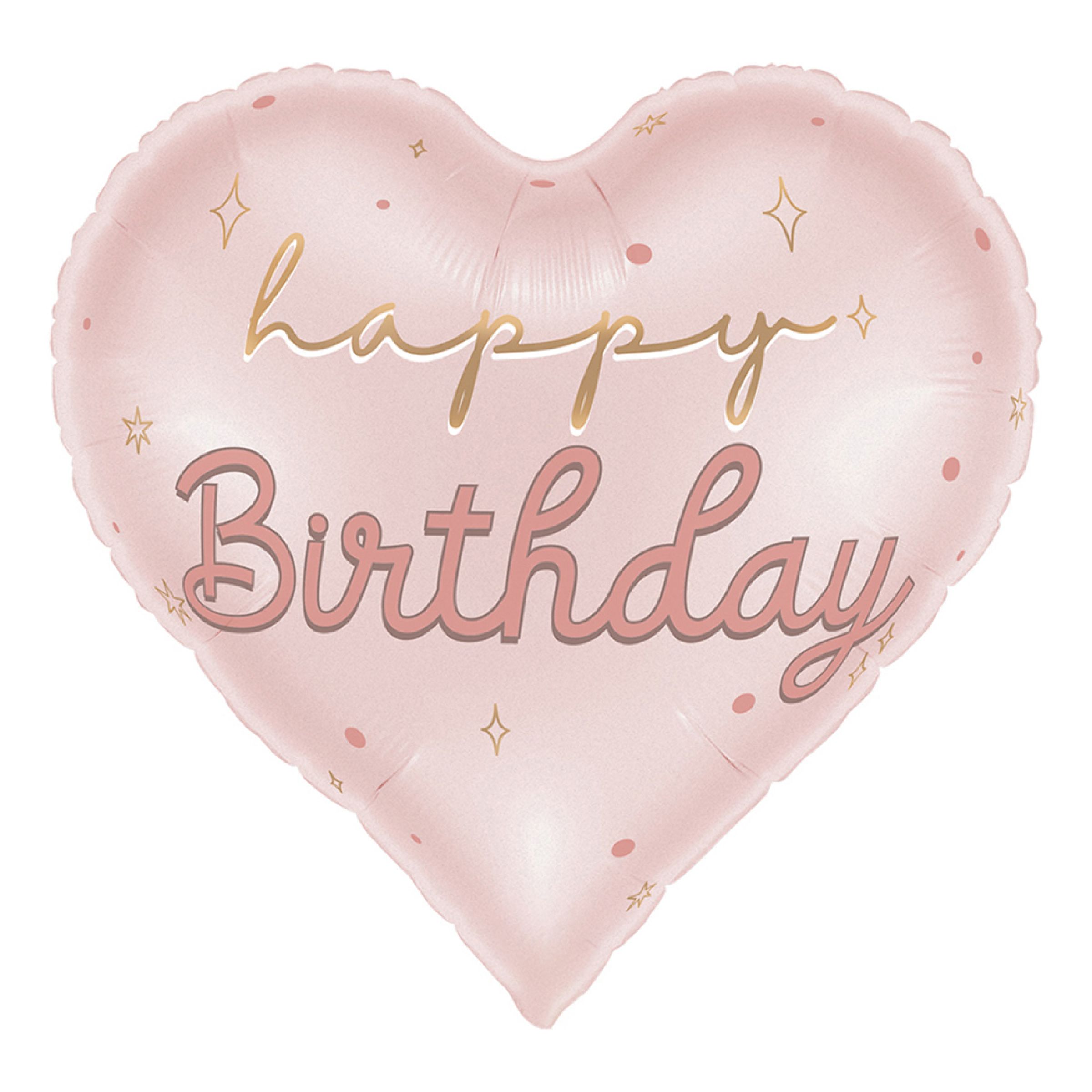 Folieballong Hjärta Happy Birthday Rosa Pastell | Hem - Festartiklar - Ballonger - Folieballonger | Pryloteket