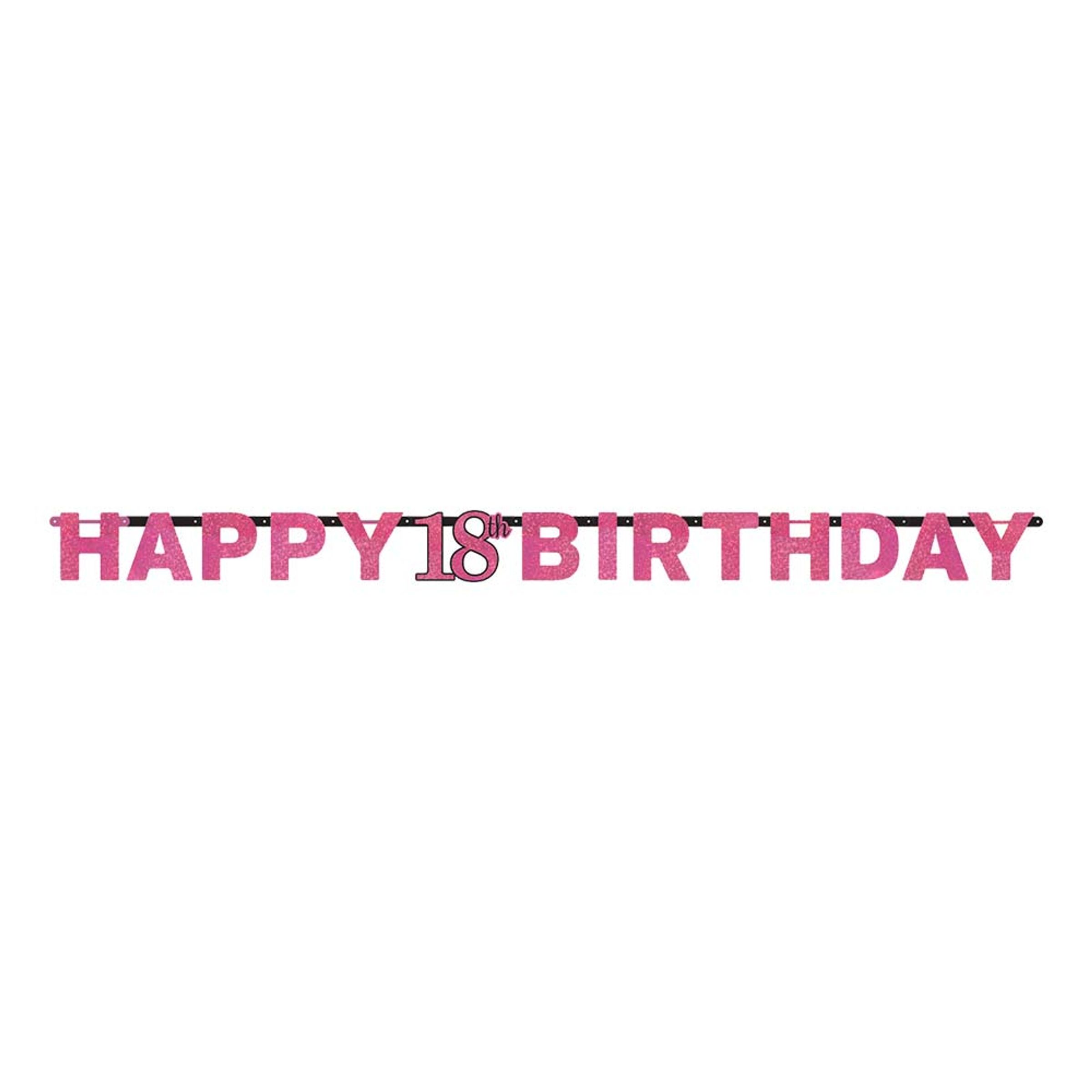 Guirlande 18 Happy Birthday Sort/Lyserød Glitter