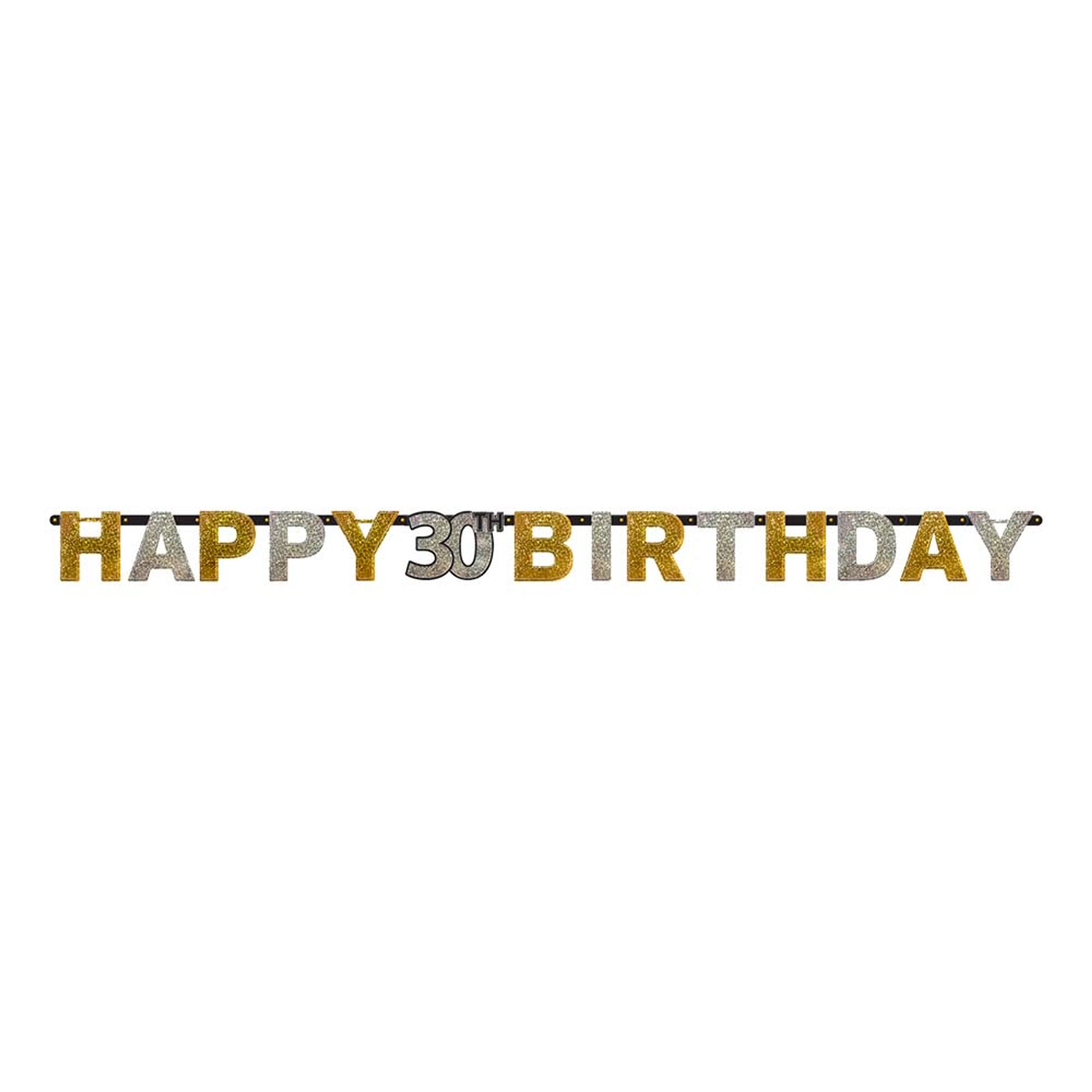 Girlang 30 Happy Birthday Silver/Guld Glitter | Hem - Festartiklar - Festdekoration - Girlanger | Pryloteket