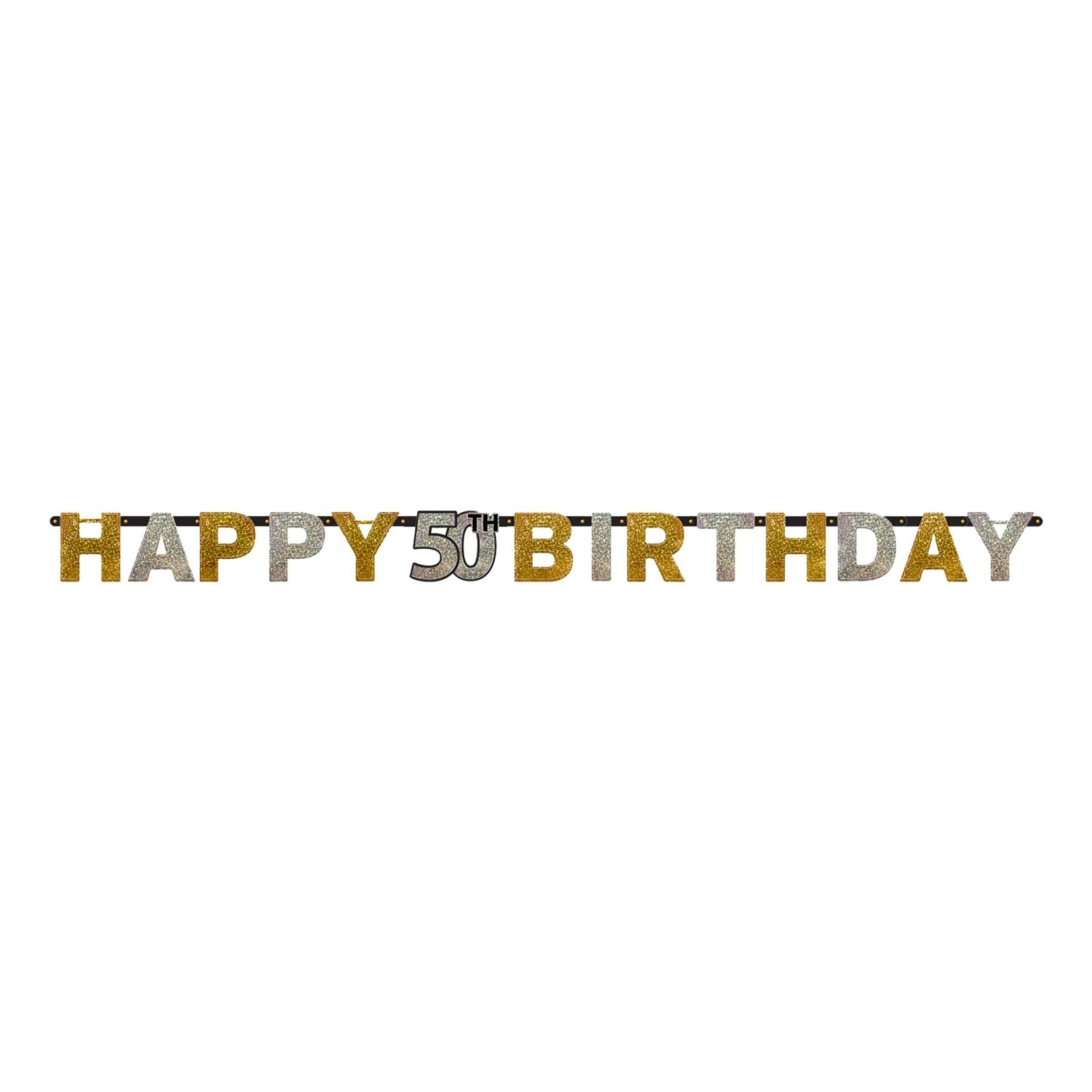 Guirlande 50 Happy Birthday Sølv/Guld Glitter