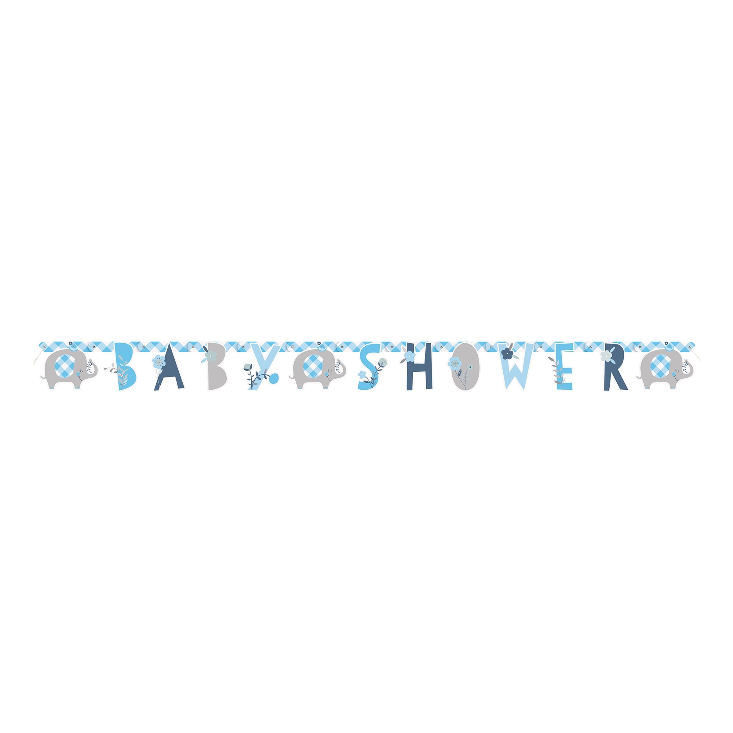 Baby shower banner 1,6 m. - Blue Floral Elephant